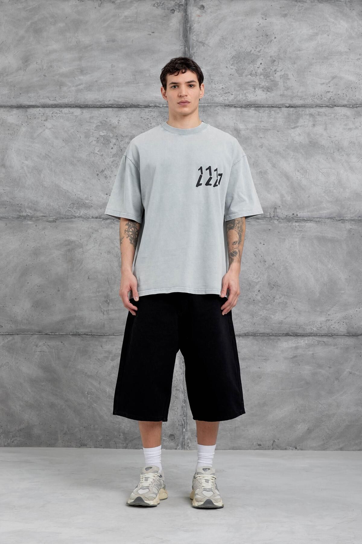 NOMARC-Gray 1111 Written Washed Oversize Tshirt 3