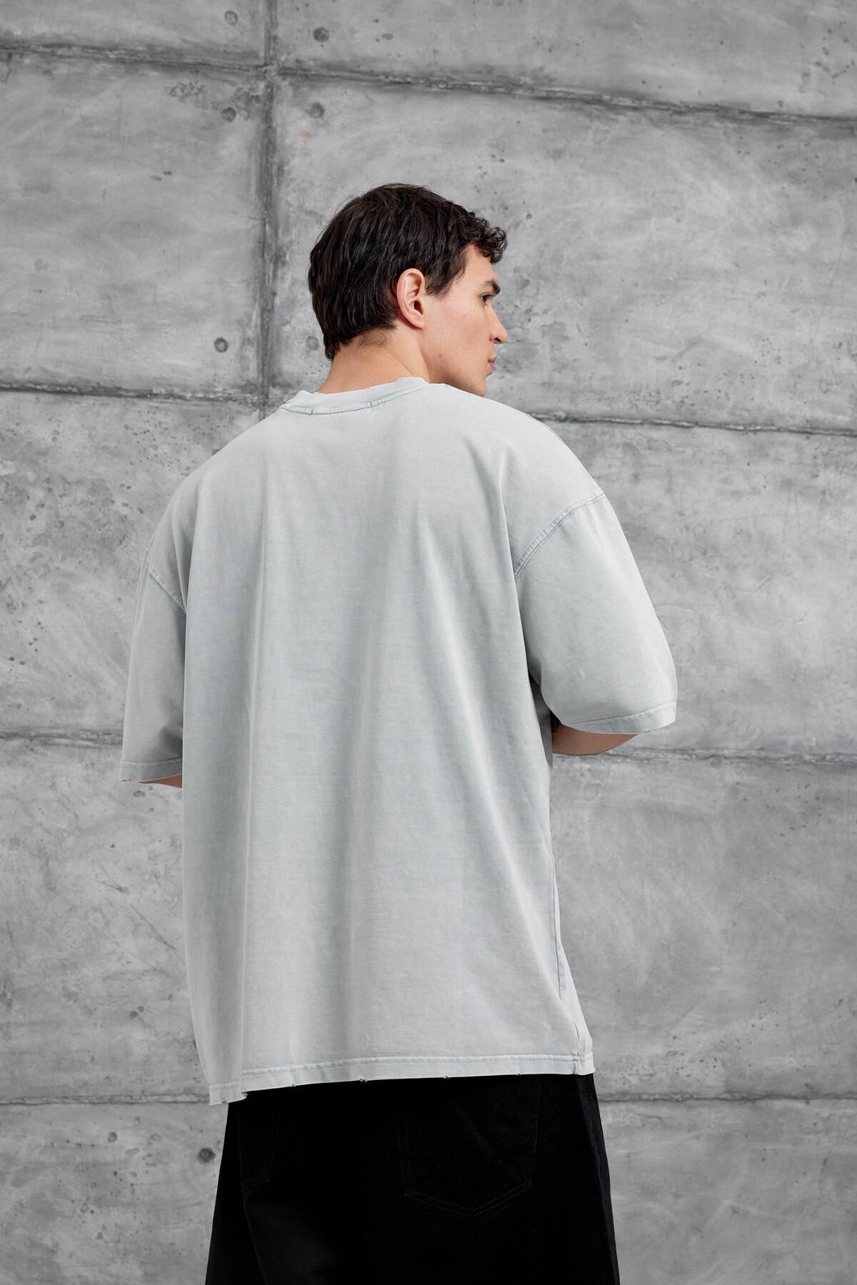 NOMARC-Gray Raw Written Washed Oversize Tshirt 3