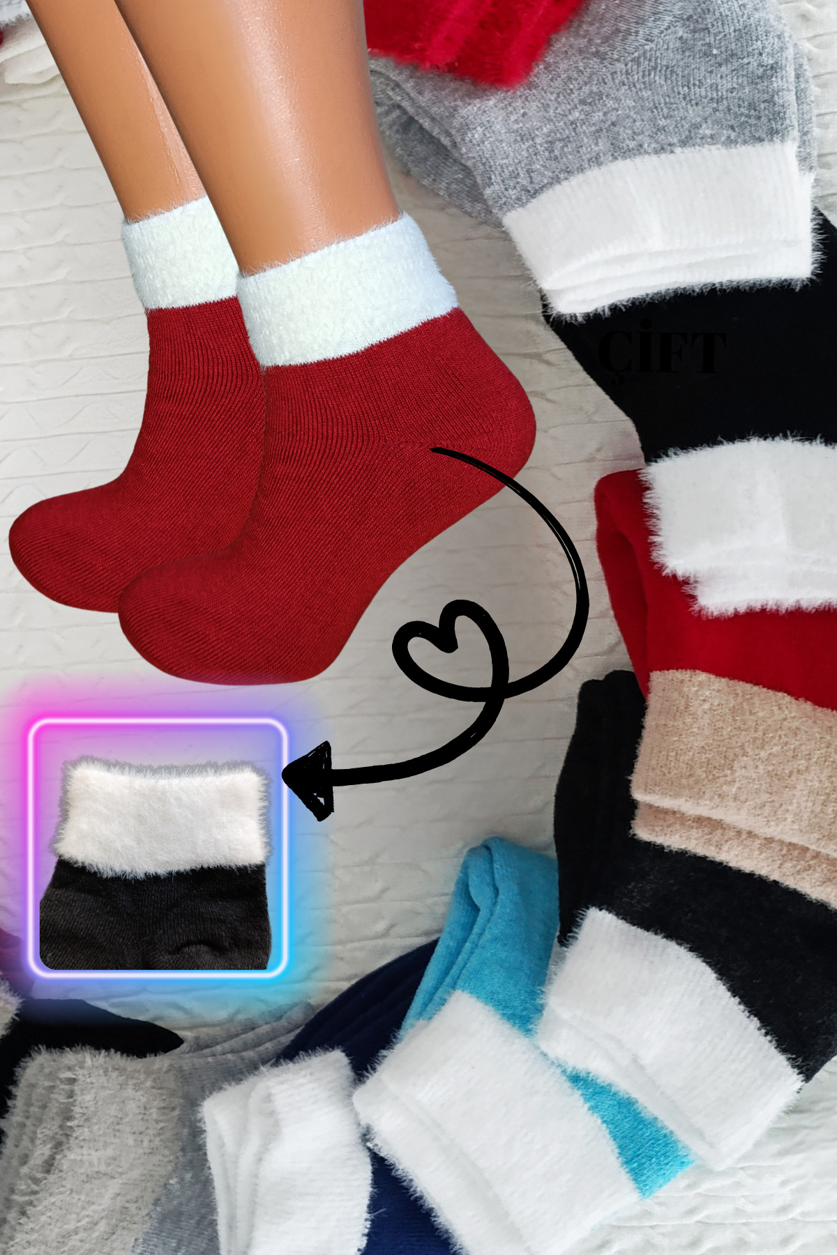 Kışlık Havlu Patik Çorabı (3 Çift) Kadın Termal Özellikli Kalın Çorap — görsel 2 · LİMONSOCKS10211