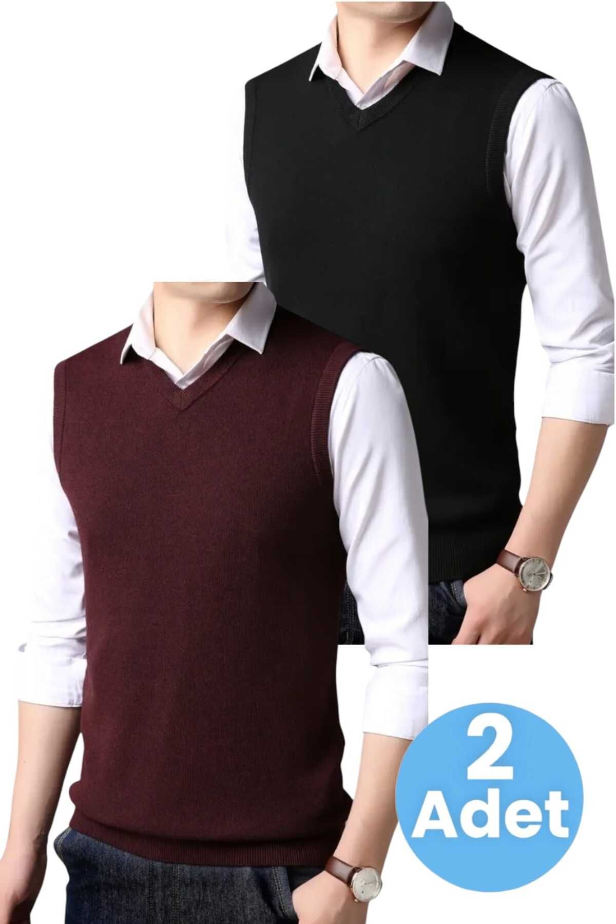 Uniquetrenders-2-Piece Men's V-Neck Knitwear Non-Pilling Sweater Men's Slim Fit Sweater 1