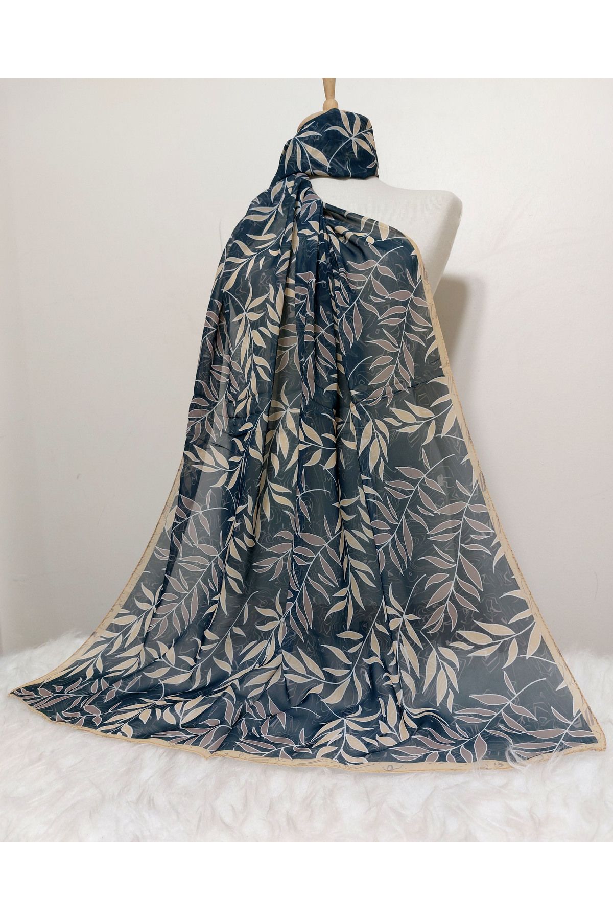 REMOMODA-180X70 cm Patterned Chiffon Shawl - Leaf Model 2