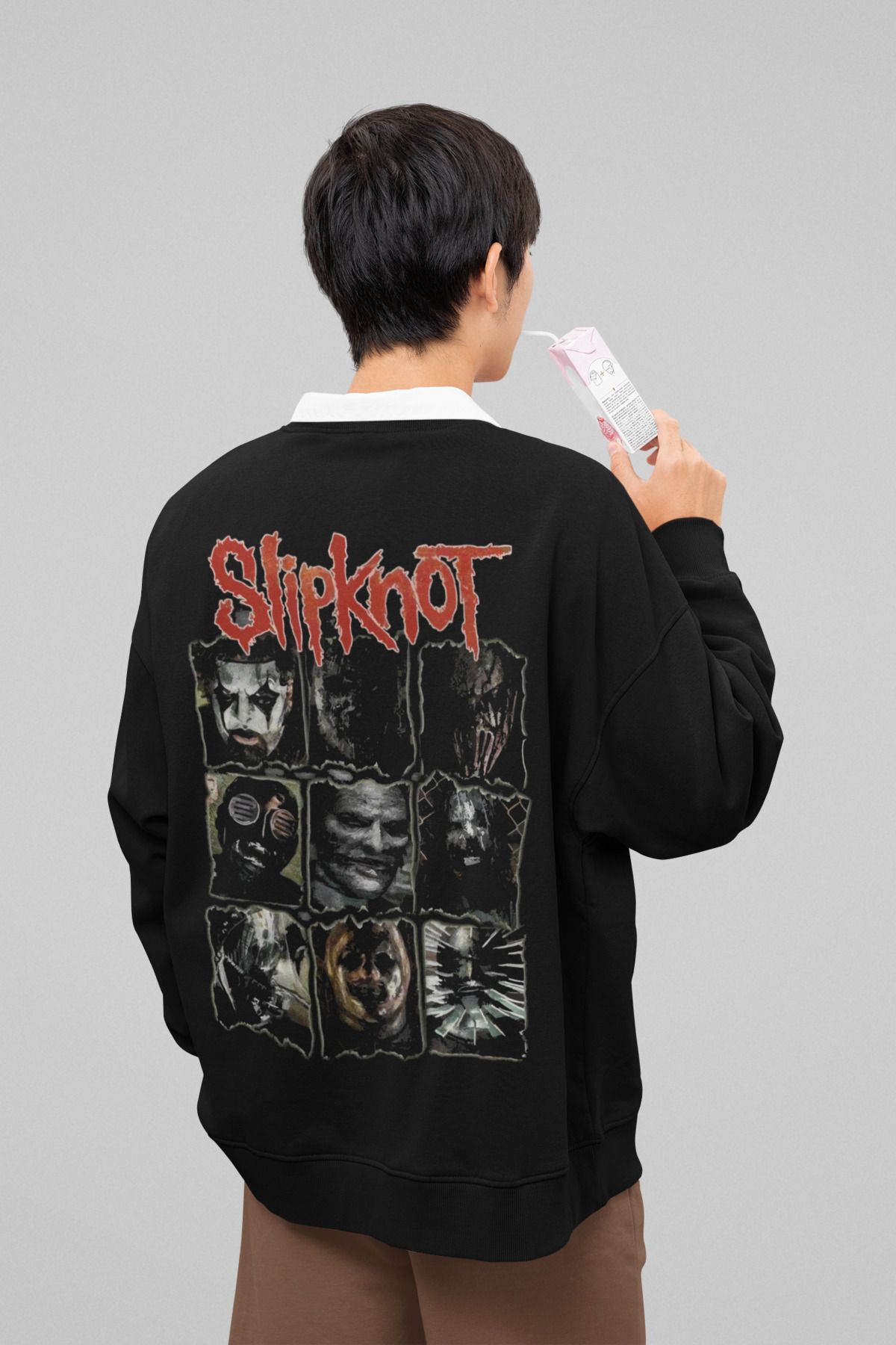 SEVBANO Tasarım Slipknot Baskılı Unisex Oversize Rock Metal Sweatshirt