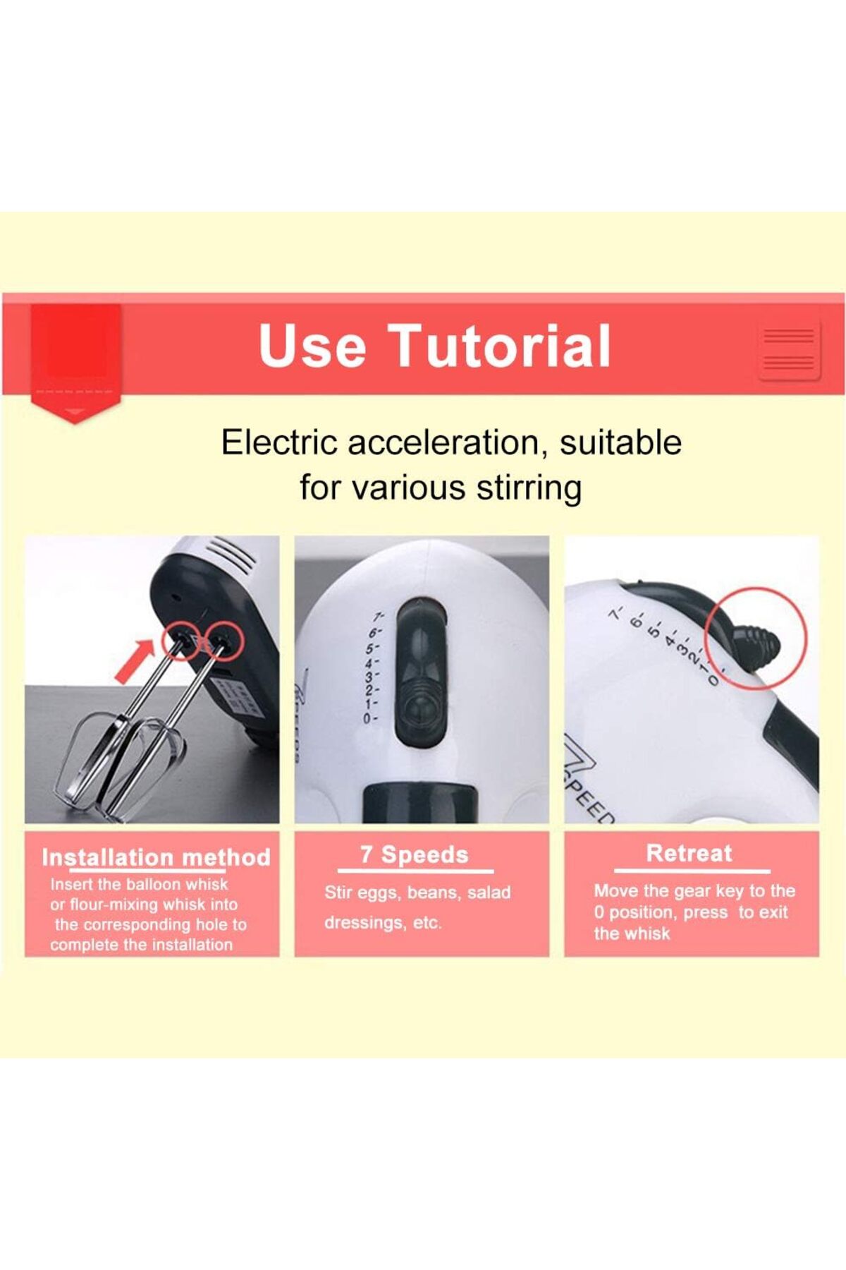 خلاط يدوي كهربائي بقوة 150 وات وخفاقة بيض و7 سرعات وخلط سهل مع خفاقة من الفولاذ المقاوم للصدأ