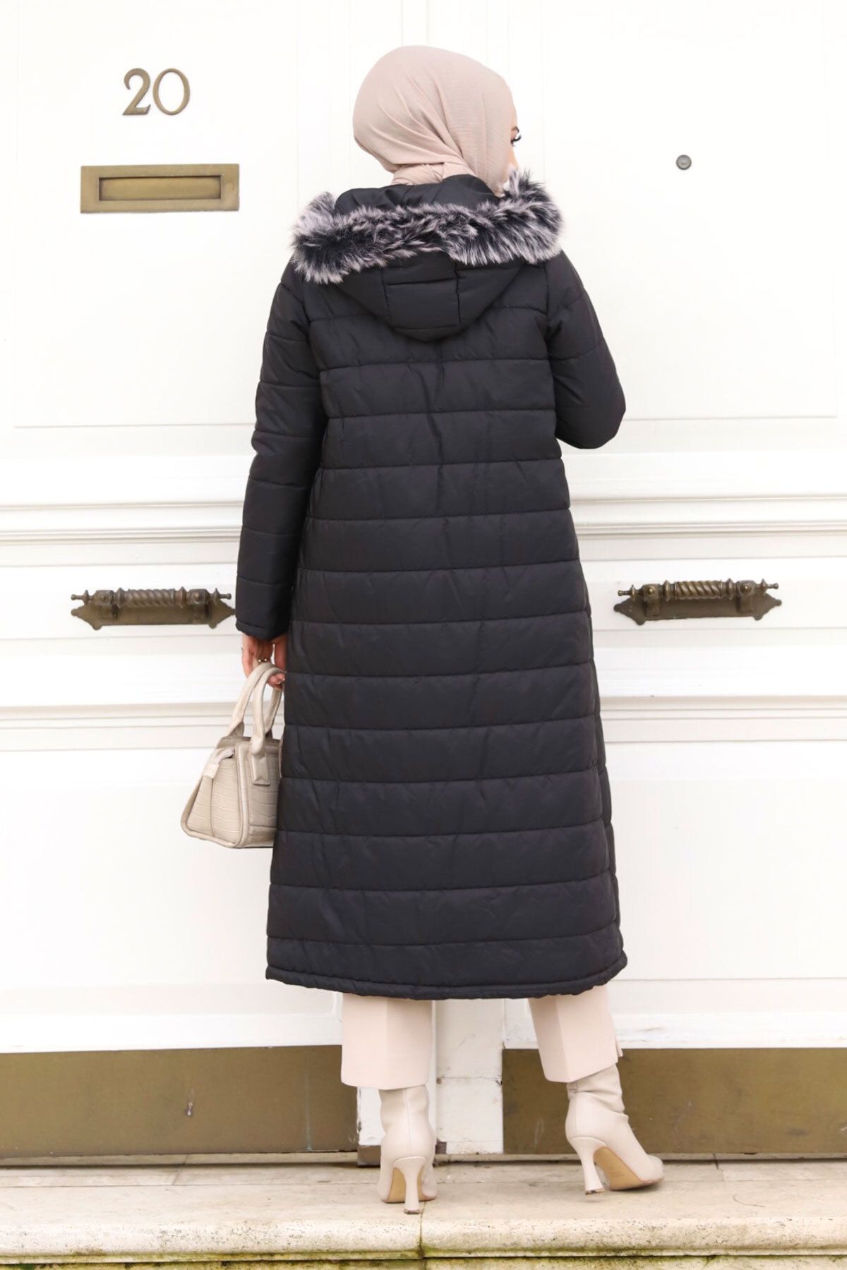 Tesettür Dünyası-Steppjacke mit Reißverschluss TSD240112 Schwarz 5