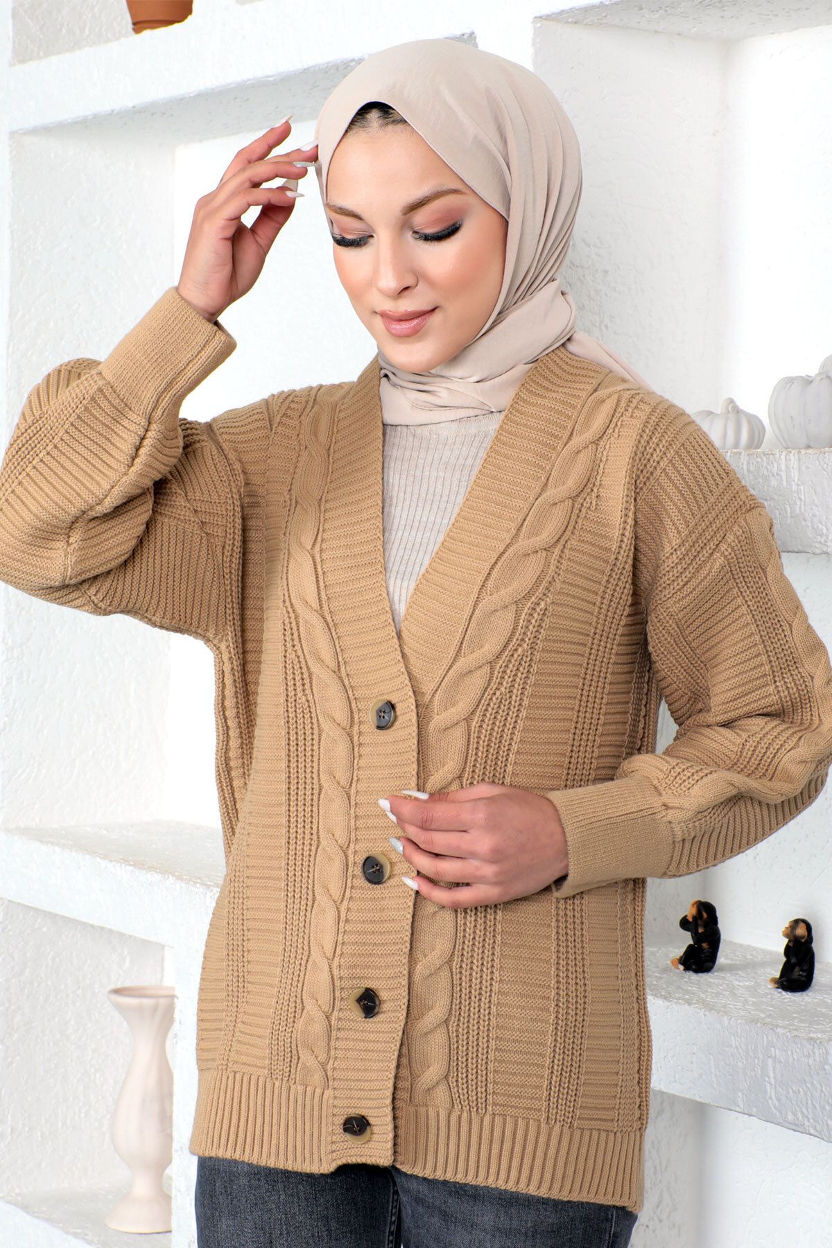 Tesettür Dünyası-Model Tricotat Tricoturi Cardigan Tsd230225 Nurcă 1