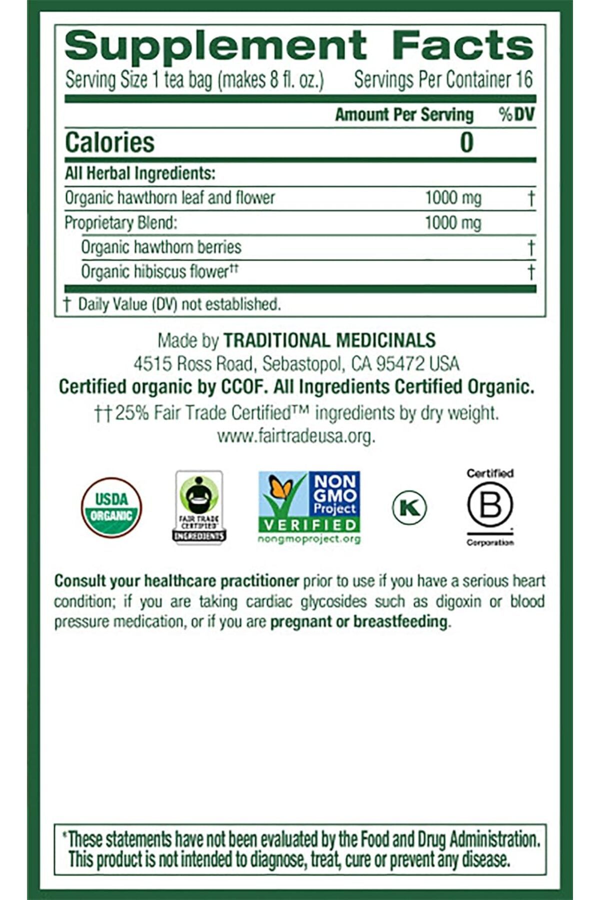 TRADITIONAL MEDICINALS-Tm Heart Tea With Hawthorn 16 Tea :00198 2