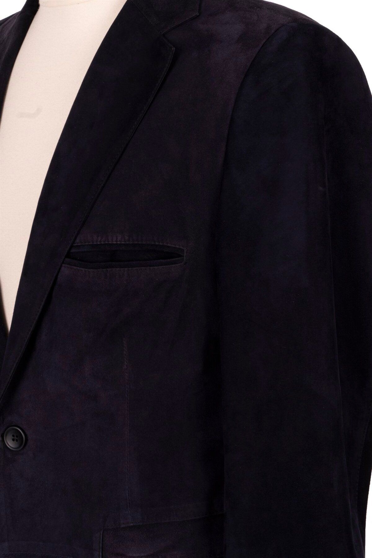 BLU-Men's Navy Blue Suede Blazer Jacket 4