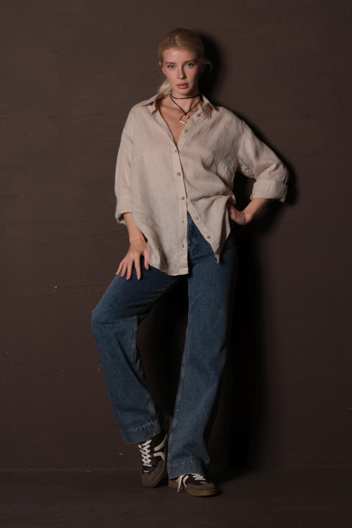 Maule  Taş %100 Keten, Nefes Alan Terletmeyen Oval Rahat Kesim Uzun Kol Yazlık Kadın Gömlek @braga - Görsel 3