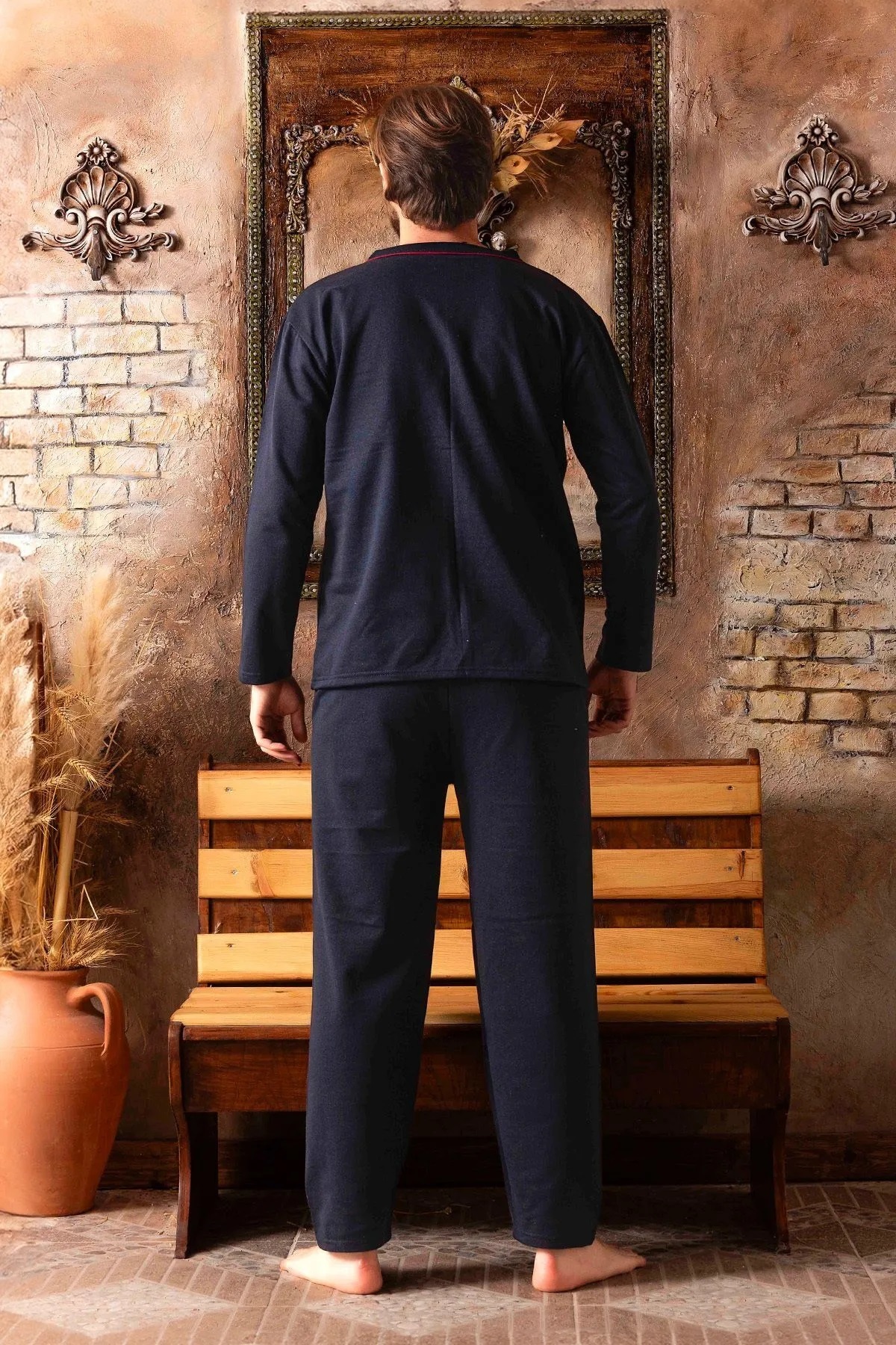 CALİA Erkek Uzun Kollu Önden Düğmeli Penye Örme Kumaş Mevsimlik Pijama Takımı görsel 3