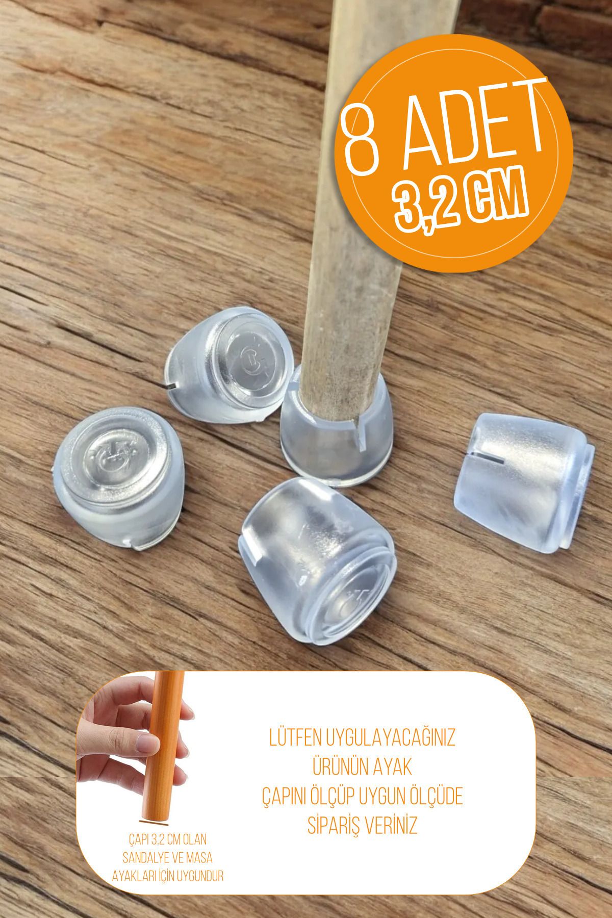 Mikasso 8 Ad 32 Mm Şeffaf Silikon Masa Sandalye Pabuç Kaydırmaz Koltuk Zemin Koruyucu Çizdirmez Ayak Kılıfı