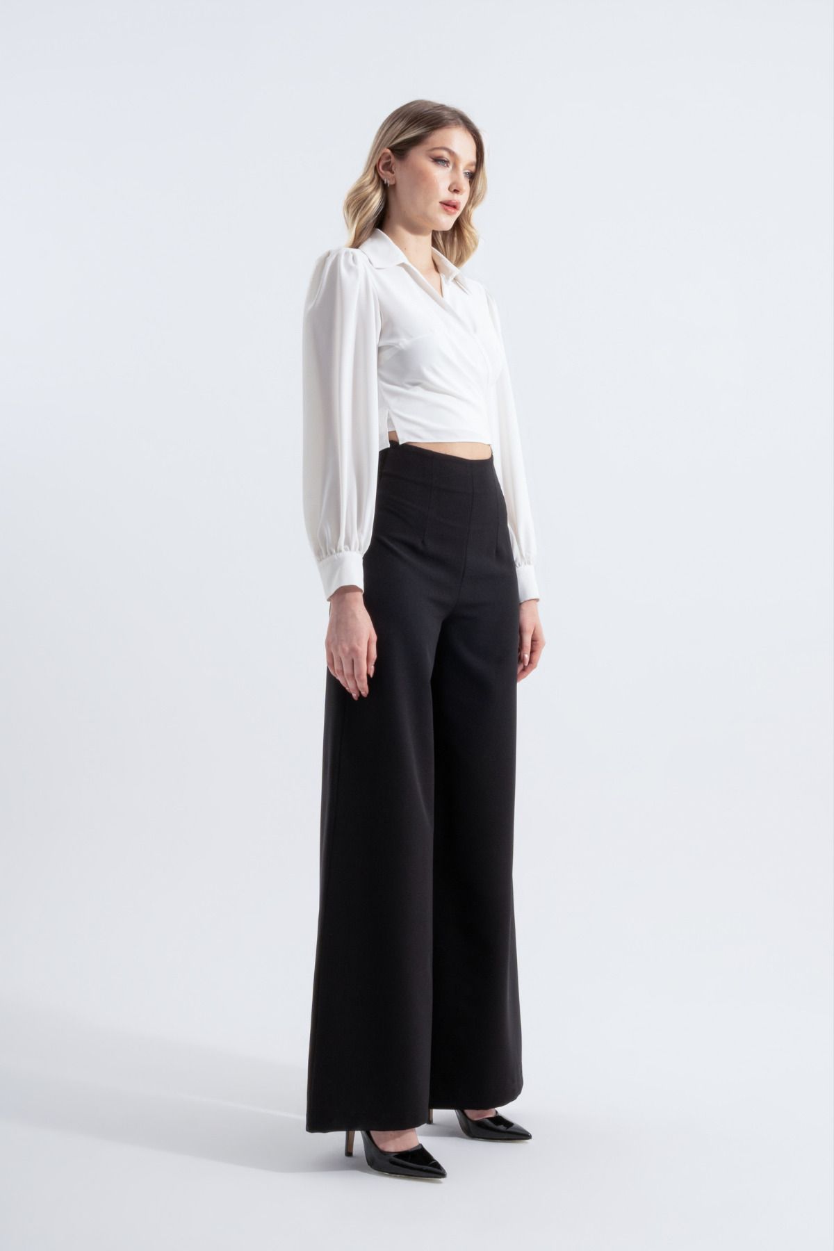HOX'S-Schwarze Audrey-Palazzo-Hose mit hoher Taille und Spitzenverzierung 3