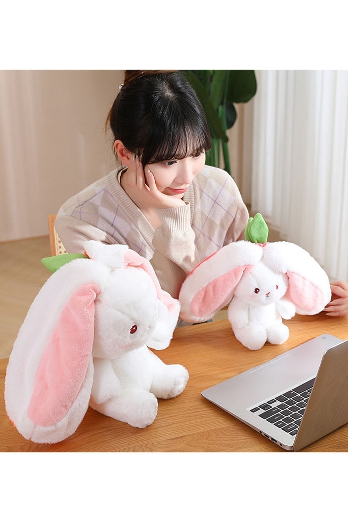 Moontoys-Special Pink Rabbit Plush for Lovers Both Carrot and Rabbit Zipper 5