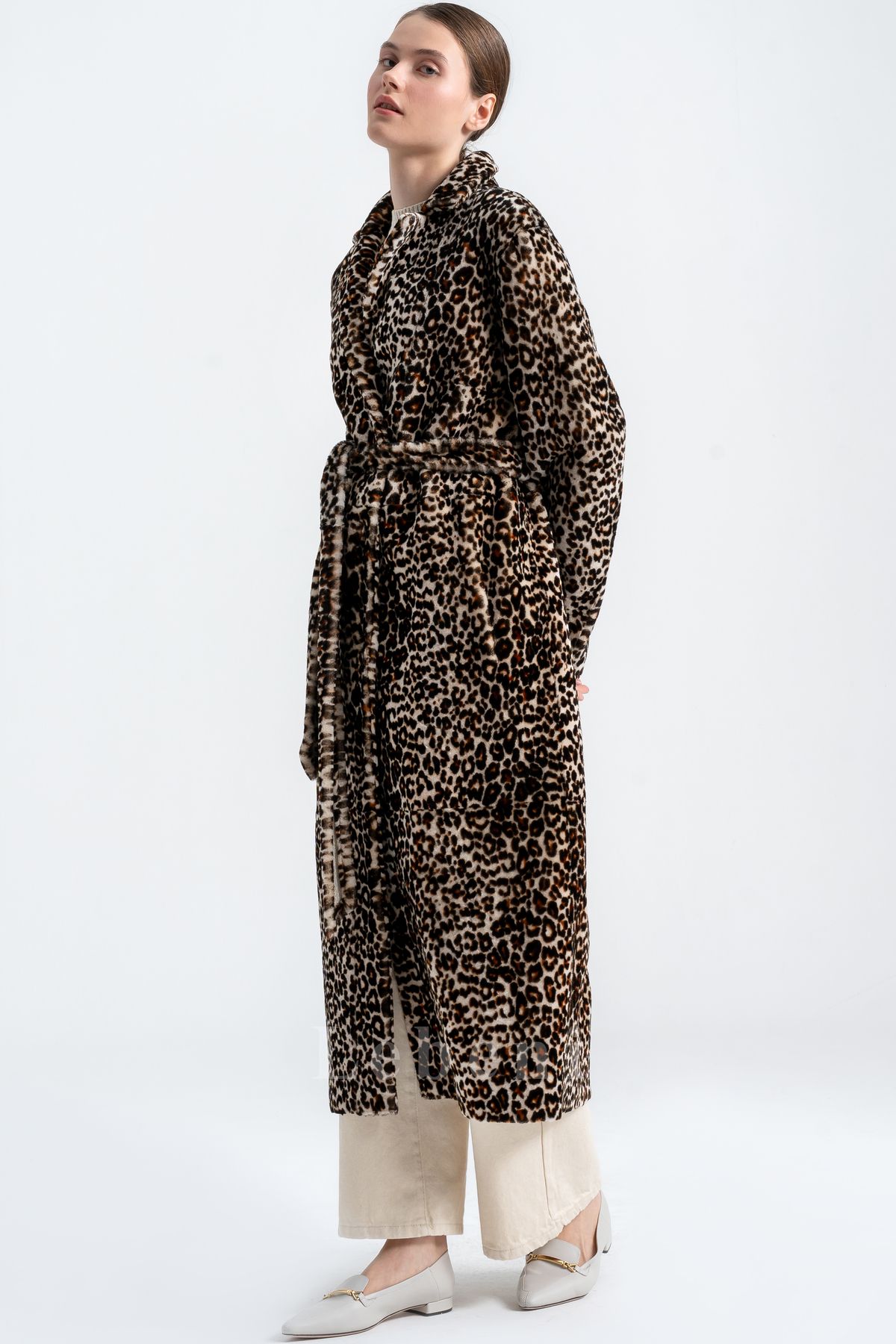 Lebeni-Leopard Printed Lamb Fur Coat - Leopard Printed Shearling Coat 5