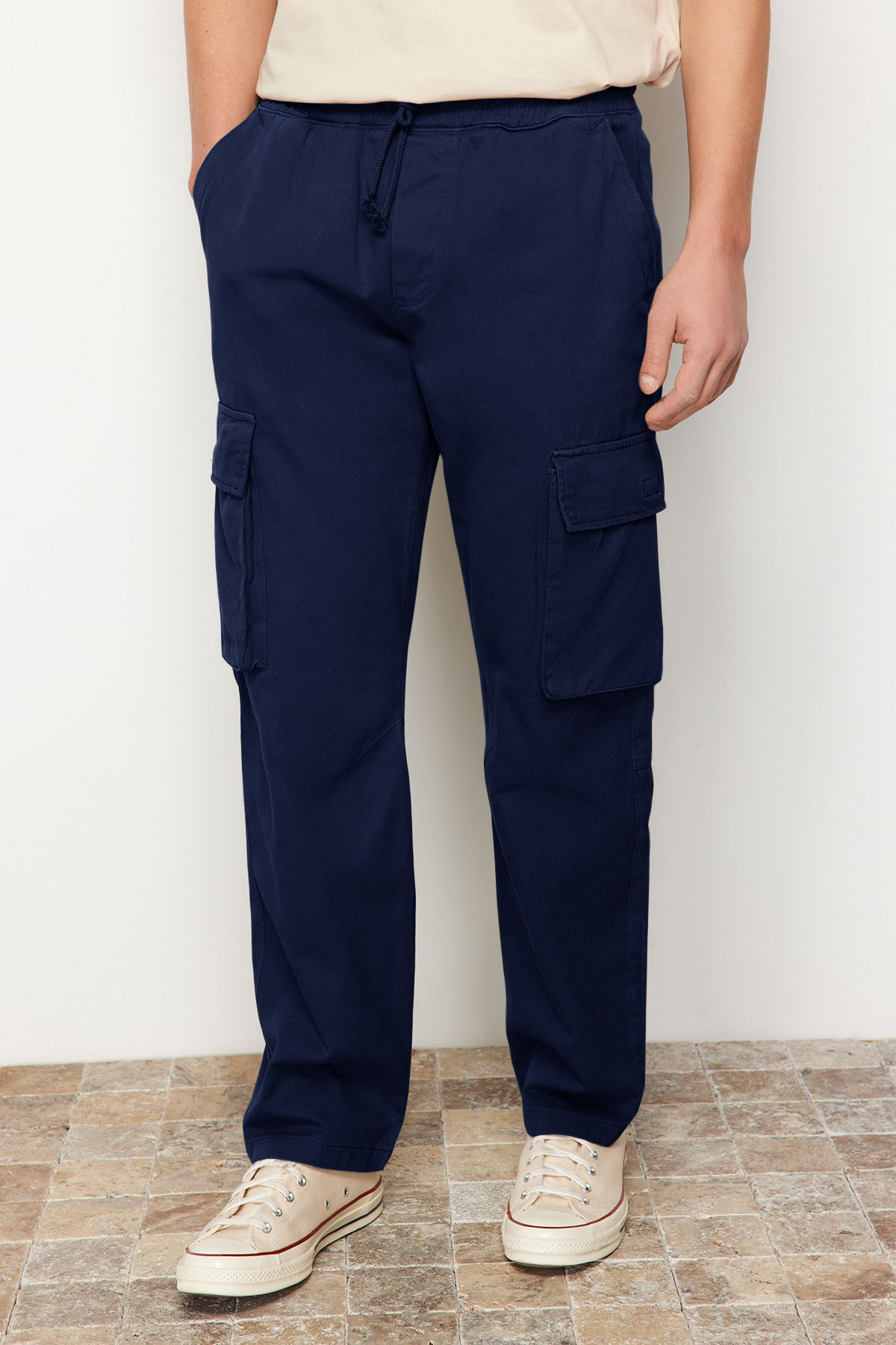  TRENDYOL MAN Lacivert Unisex Regular Fit Lastikli Beli Ba?lamal? Kargo Cepli Pantolon