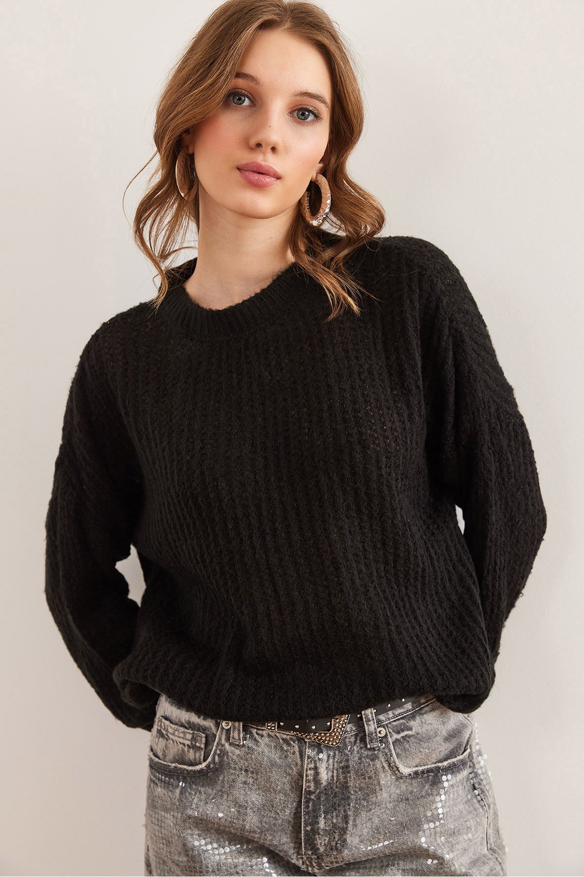 Olalook-Pulover negru de damă din tricotaje subțiri cu textura moale - KZK- 19000965 3