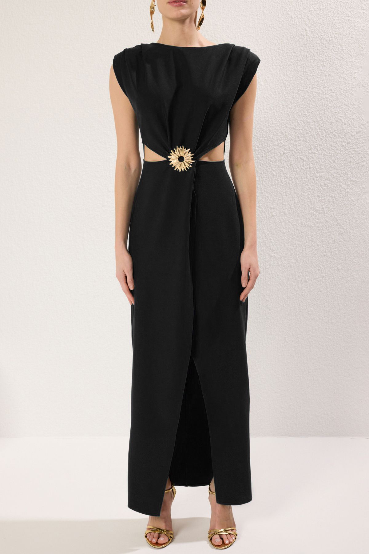 Trendyol Collection-Černé doplňky Detailní tkané dlouhé stylové večerní šaty Noční šaty TPRSS25AE00064 5