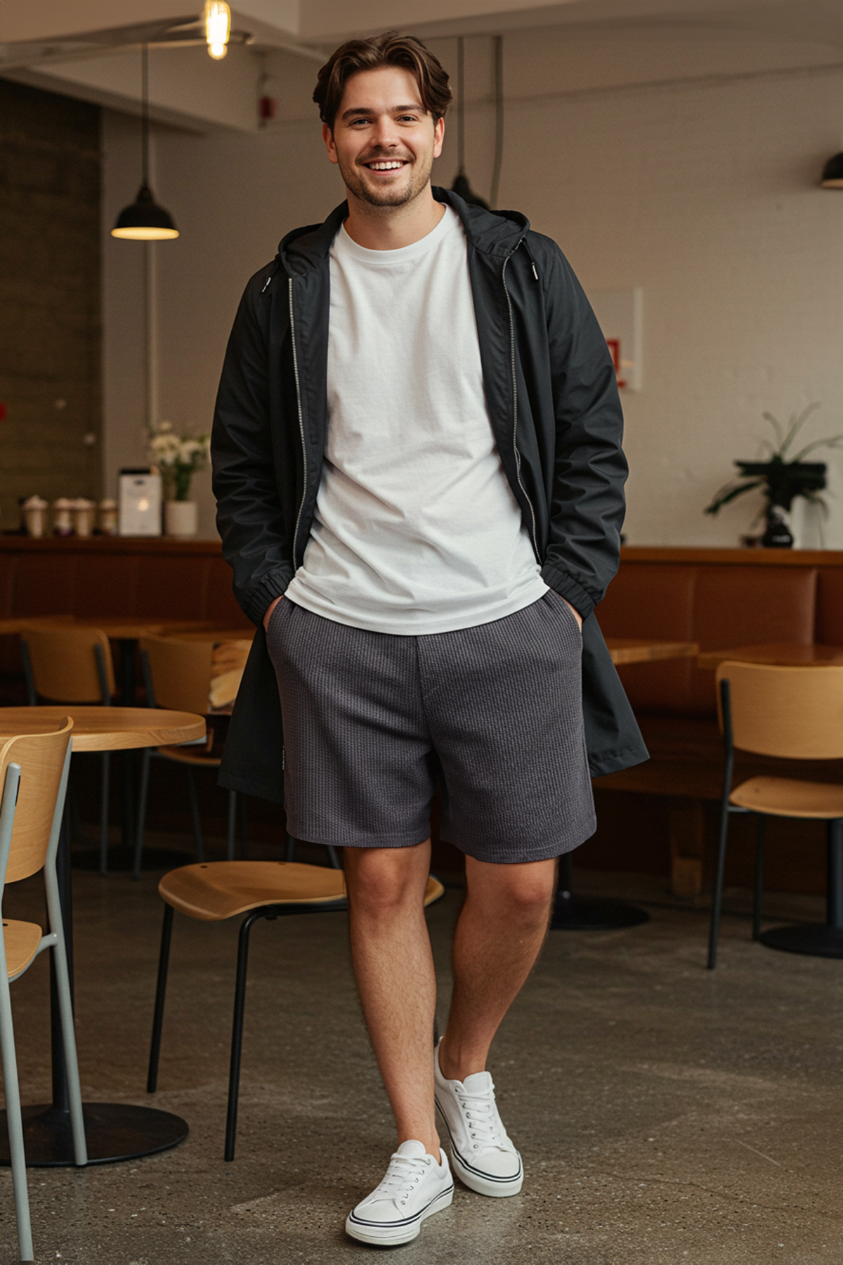 Trendyolmilla  Büyük Beden Füme Oversize/Geniş Kesim Dokulu Kırışmaz Ottoman Şort TMNSS25AP00001 - Görsel 2