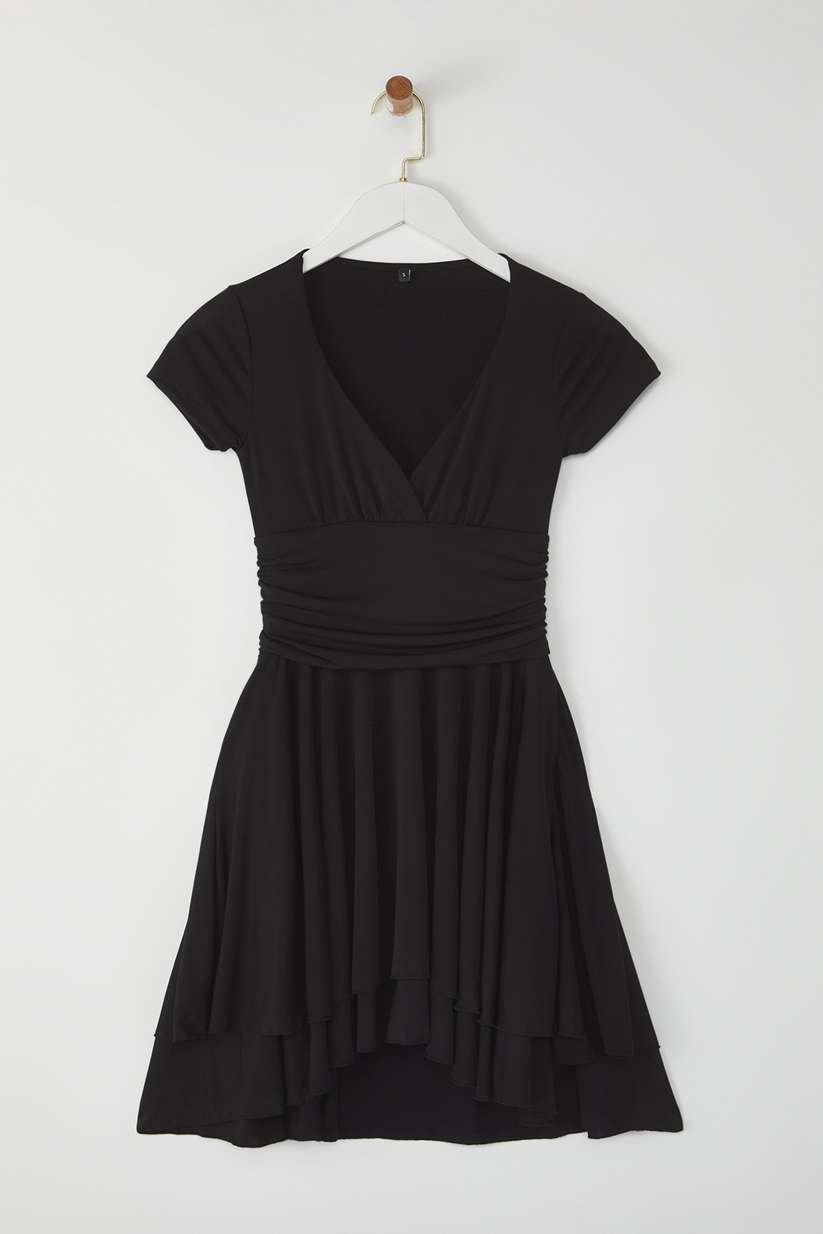 Trendyol Collection-Schwarzes, gerades Mini-Strickkleid mit Kordelzug/Drapierung TWOSS25EL00532 1