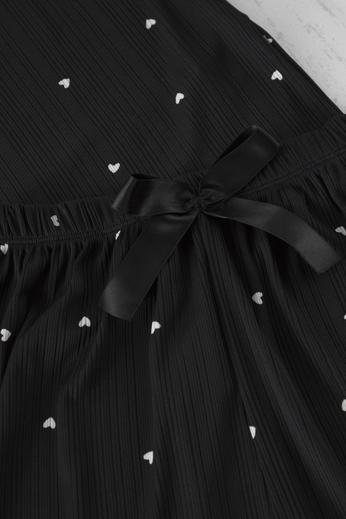 Trendyol Curve-Black Heart Patterned Ribbed Knitted Pajamas Set Tbbss25Ai00050 5