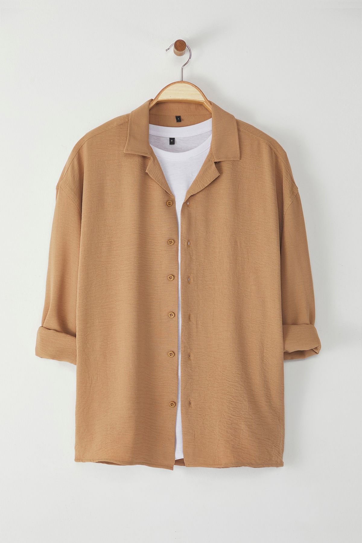 Trendyol Collection-Mink Oversize Fit Apache Límec Letní Lněná košile Tmnss23Go00053 7