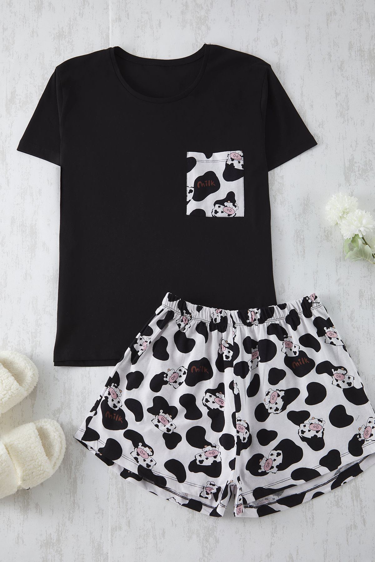 Trendyol Curve-Black-Ecru Knitted Pajamas Set - Animal Pattern and Pocket Tbbss25Ai00094 5