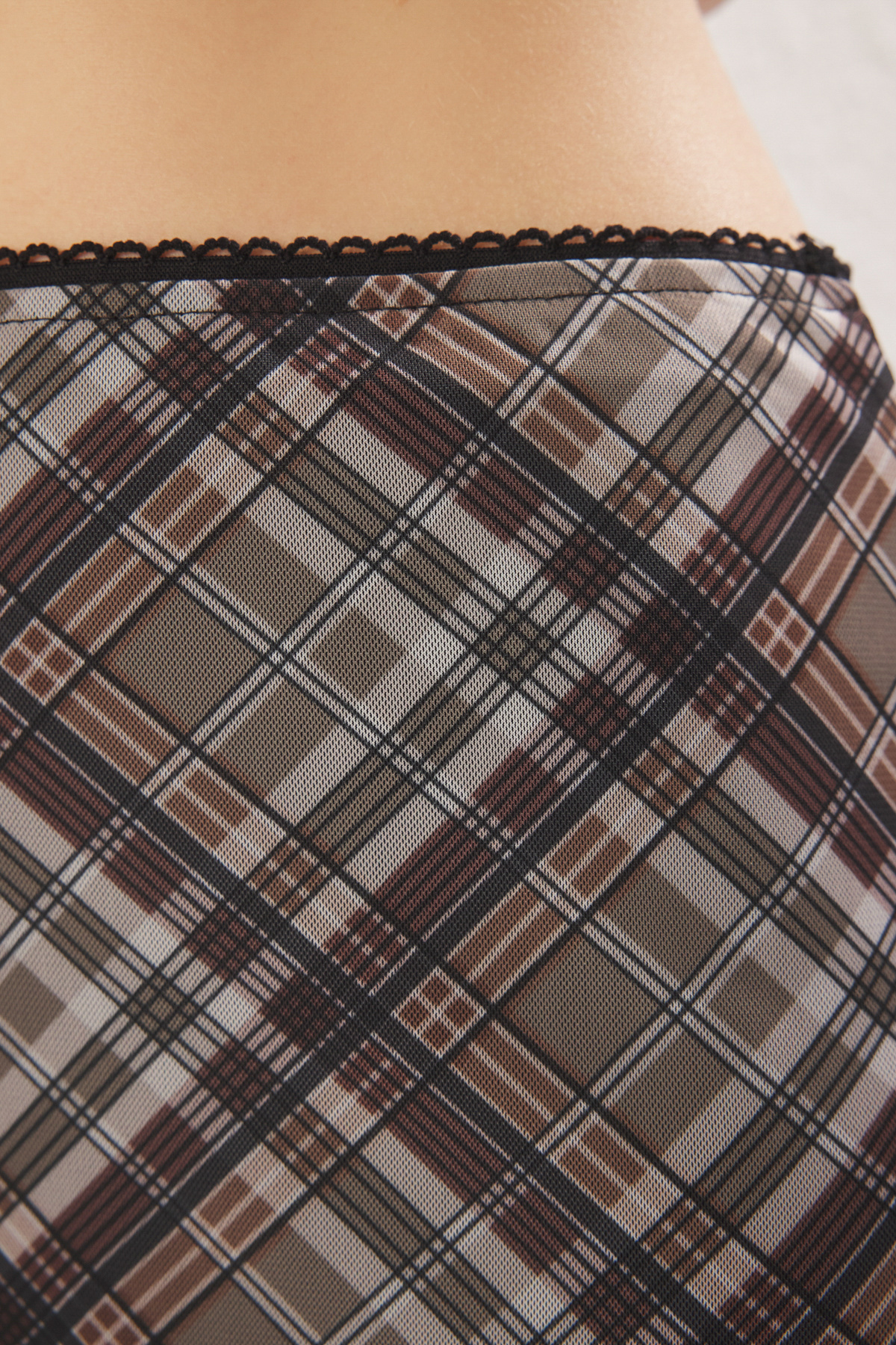 Trendyolmilla  Çok Renkli Ekose Desenli Tül Dantel detaylı Esnek Etek TWOSS25ET00153 - Görsel 8