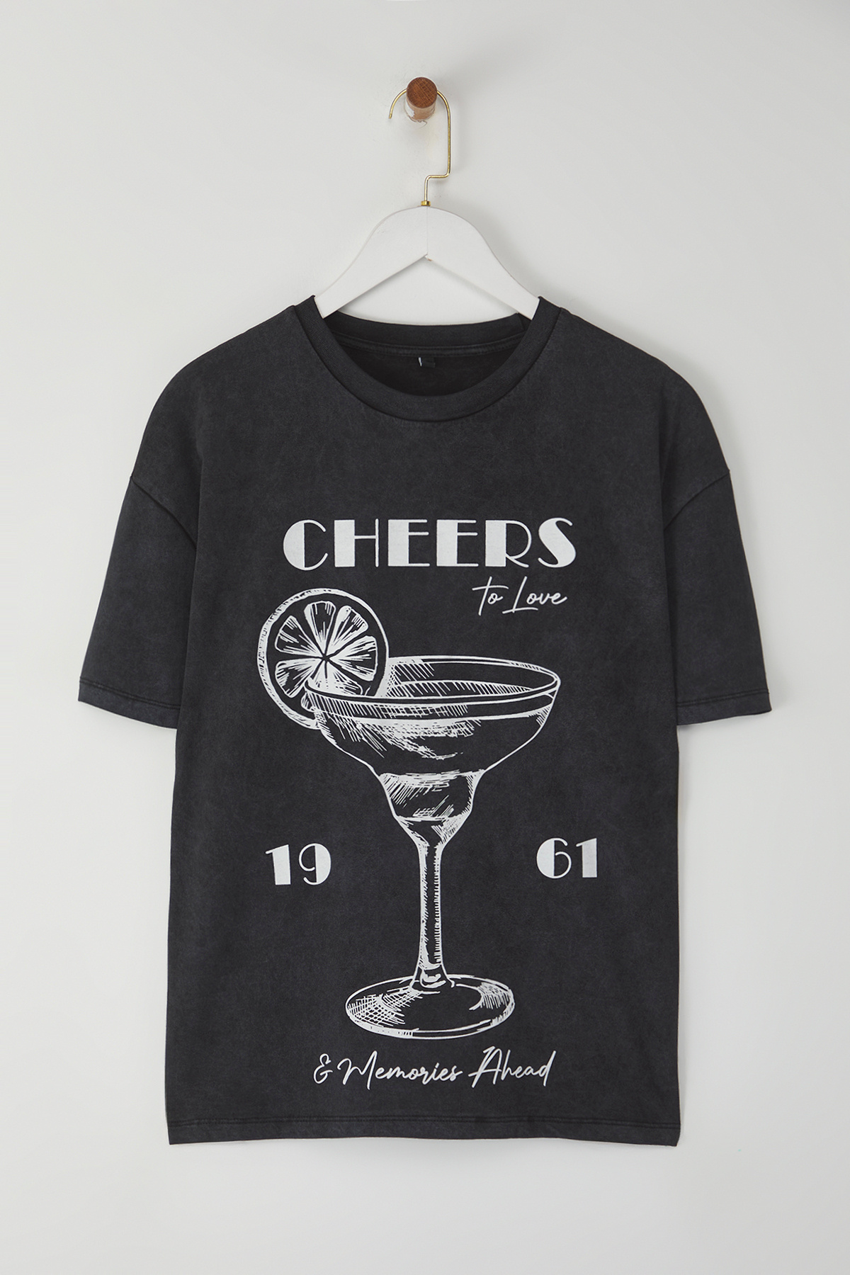 Trendyolmilla  Antrasit Kalın Pamuklu Yıkamalı Baskılı Oversize/Geniş Kalıp Örme T-shirt TWOSS25TS00103 - Görsel 5