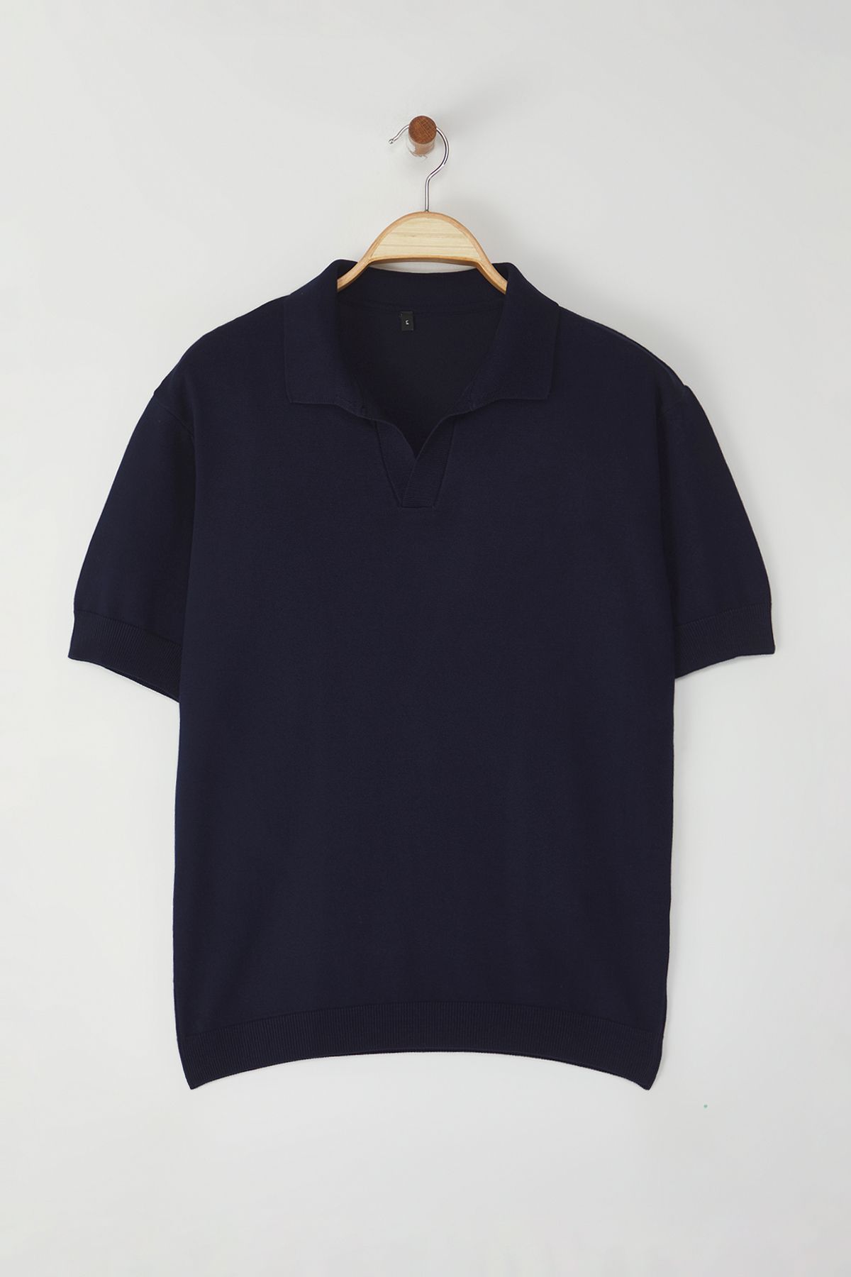 Trendyol Collection Granatowa Koszulka Polo Z Regularnym Kołnierzykiem Polo, Gładka, Mężczyzna - L