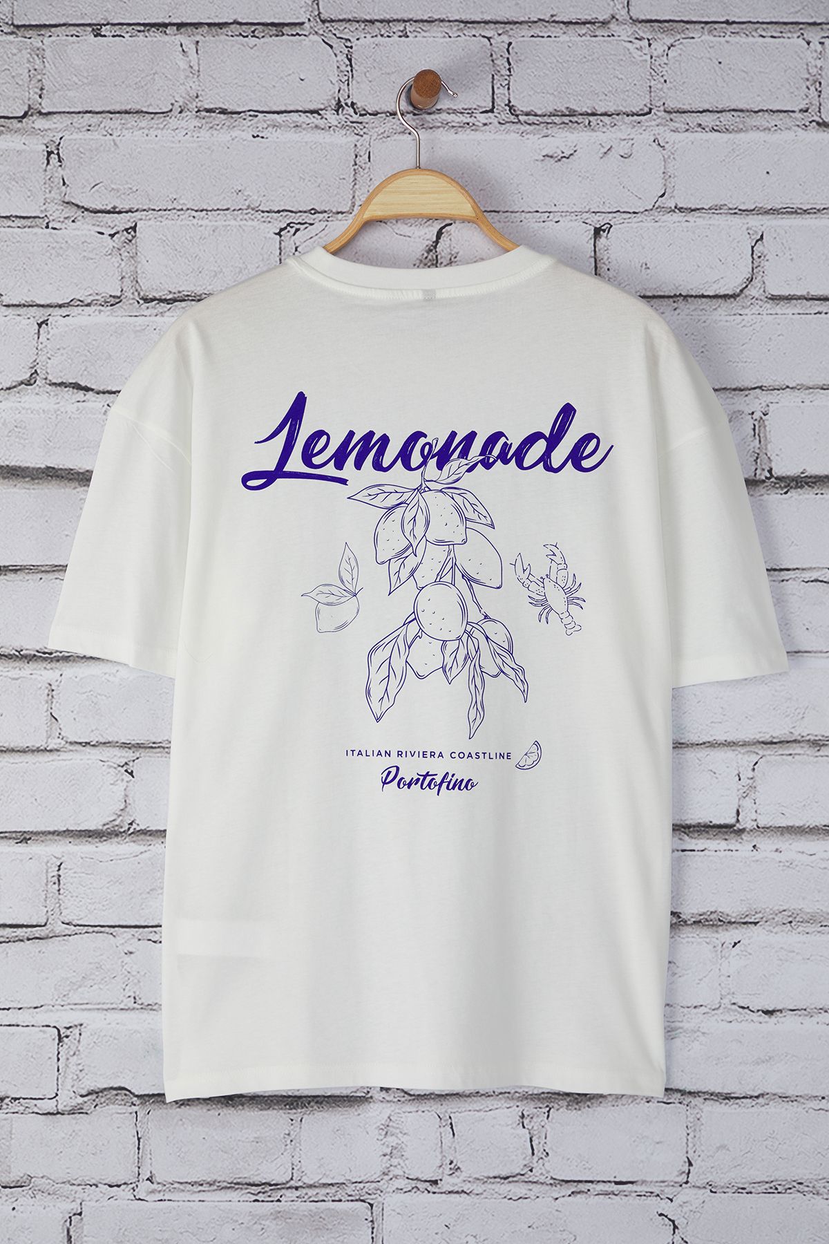 Trendyol Collection-Lemon Printed White Oversize Cotton T-Shirt - Tmnss23Ts00089 1