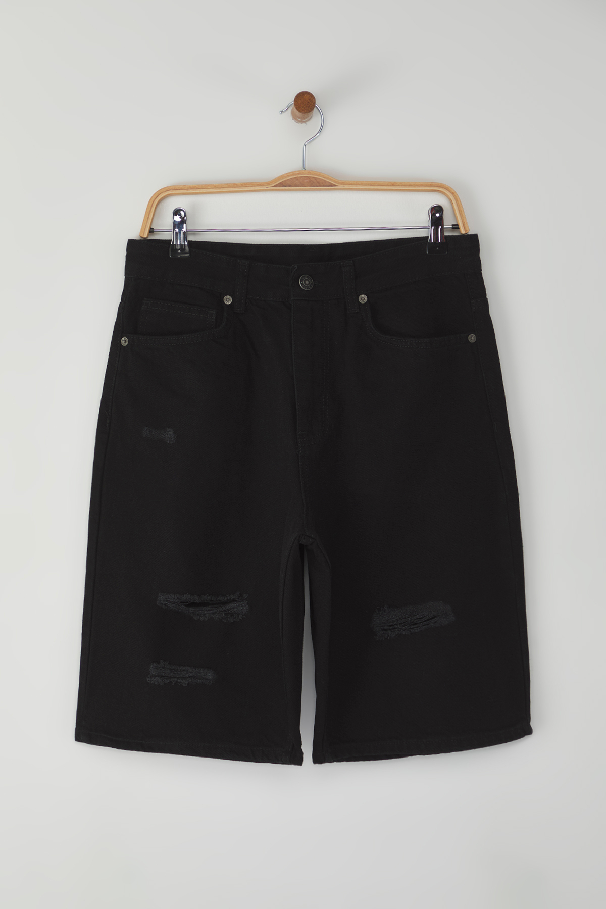Trendyolmilla Man Siyah Baggy Destroylu Kot Şort & Bermuda TMNSS25SR00037