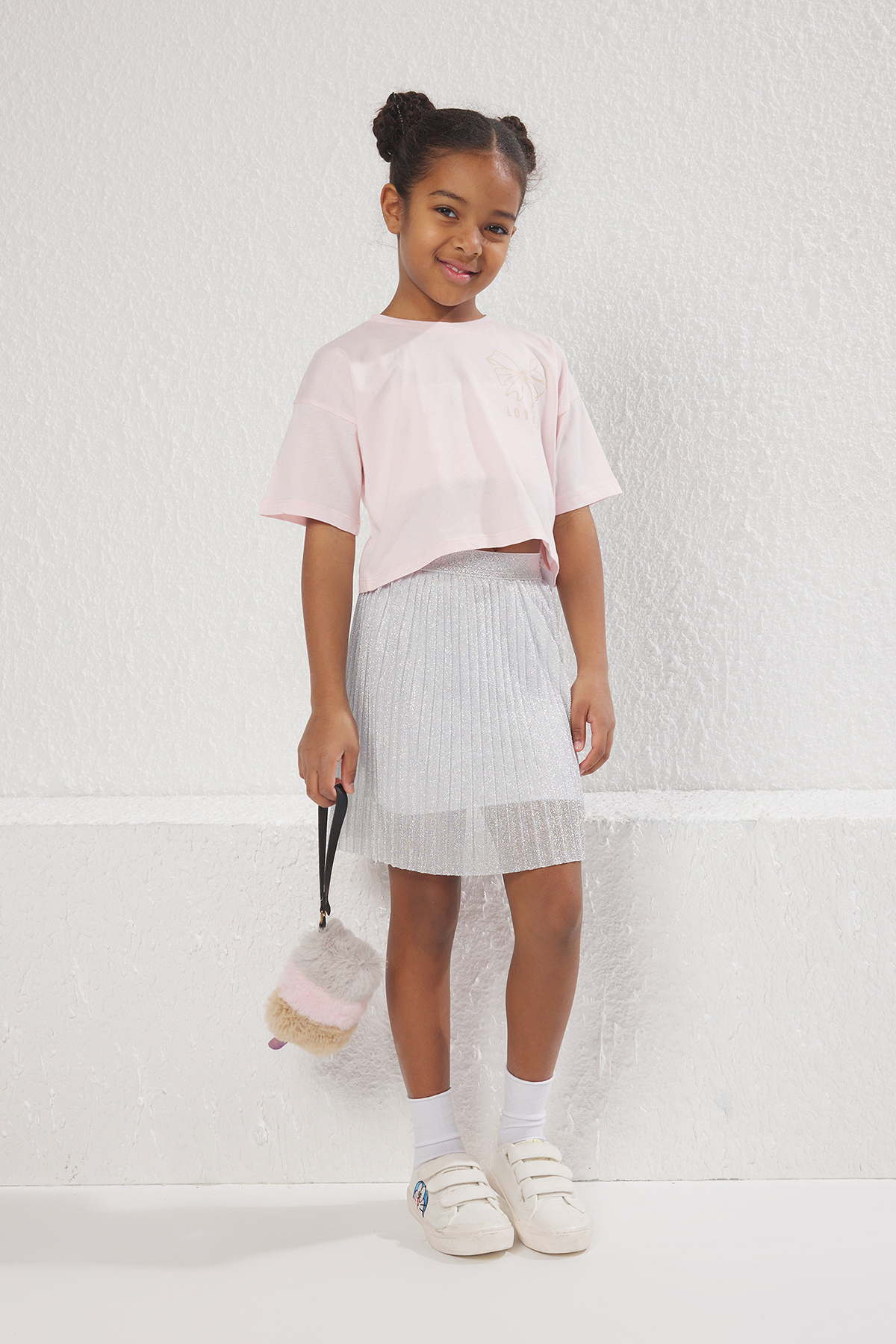 Trendyolmilla Kids Gri Kız Çocuk Simli Mini Boy Beli Lastikli Örme Etek TKDSS24ET00000