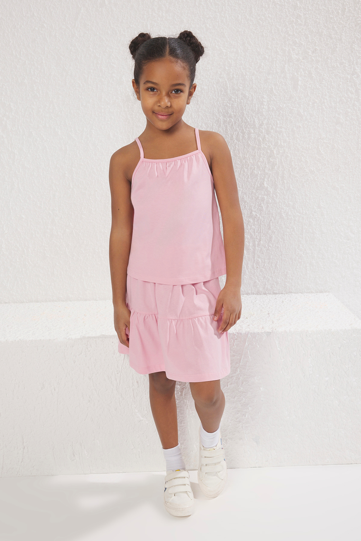 Trendyolmilla Kids Pembe Kız Çocuk %100 Pamuk Basic Askılı Atlet Etek Örme Alt-Üst Takım TKDSS25AU00025