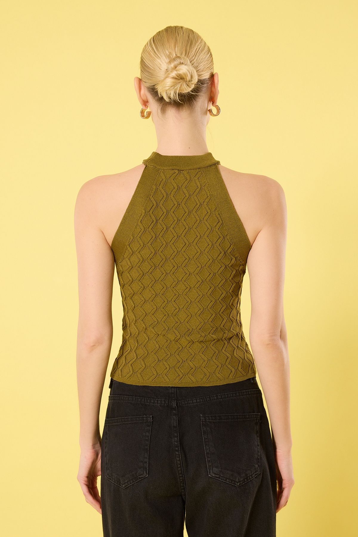 Trendyol Collection-Green Halter Neck Print Knitwear Thin Blouse Twoss25Bz00175 4