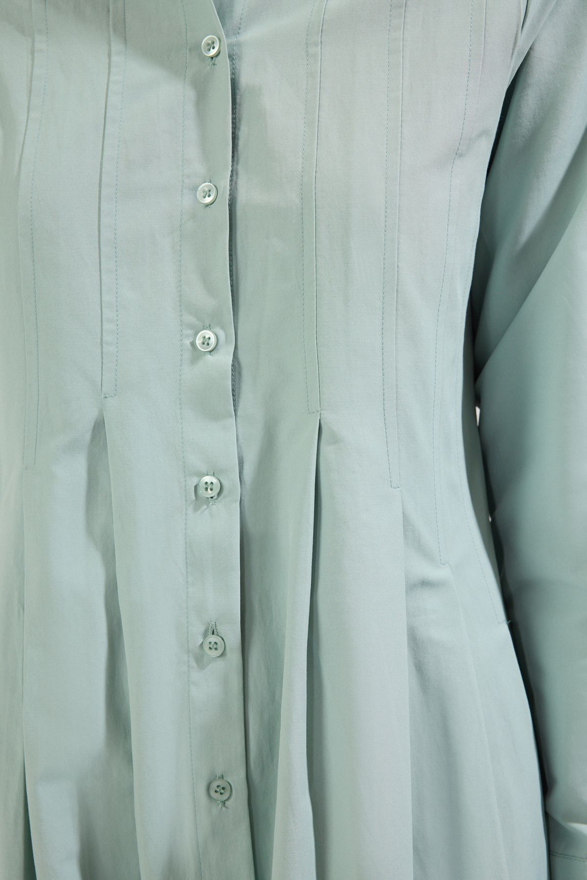 Trendyol Modest-Khakifarbenes, plissiertes, detailliertes, gewebtes Hemdkleid aus Baumwolle TCTSS25EB00060 3
