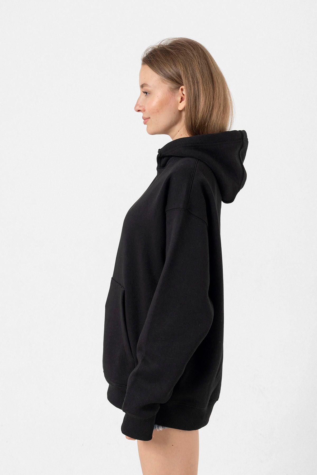 Tshirthane-Women's Black Kangaroo Pocket Basic Hoodie 2