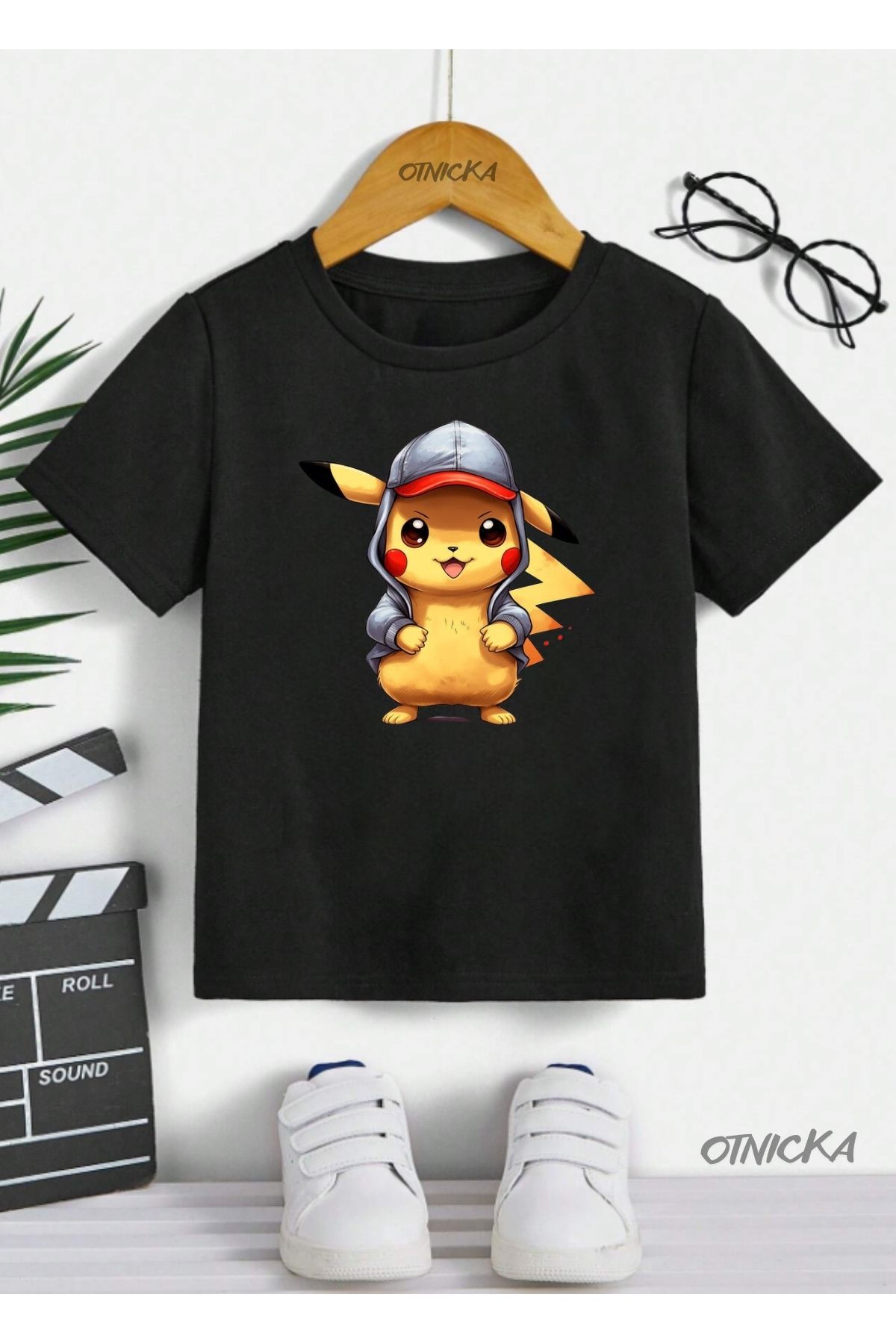 OTNICKA Tricou Negru Cu Imprimeu Pi̇kachu Cu Design Special Pentru Copii Unisex - 7-8 ani