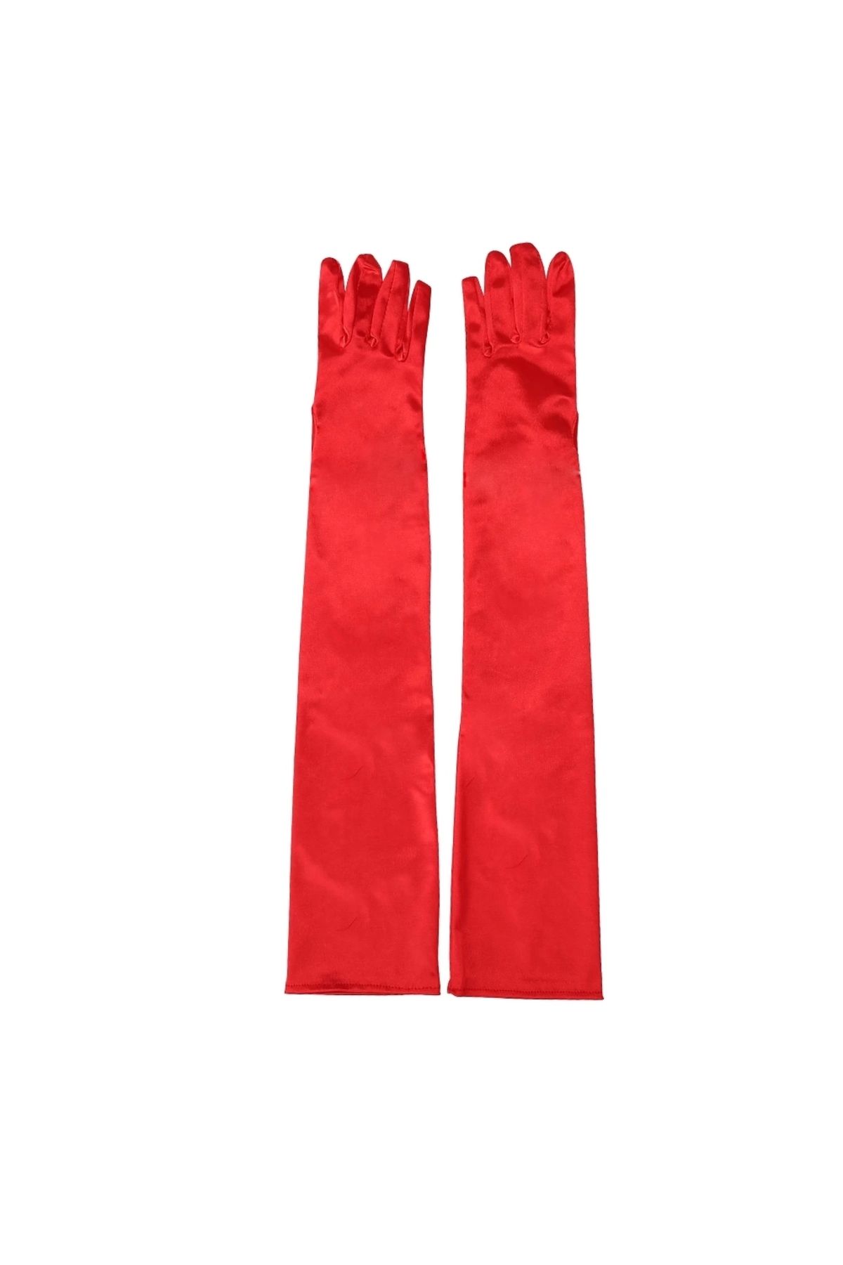 YNT İthalat-Heyf Red Color Extra Luxury Shiny Long Length Satin Gloves 2