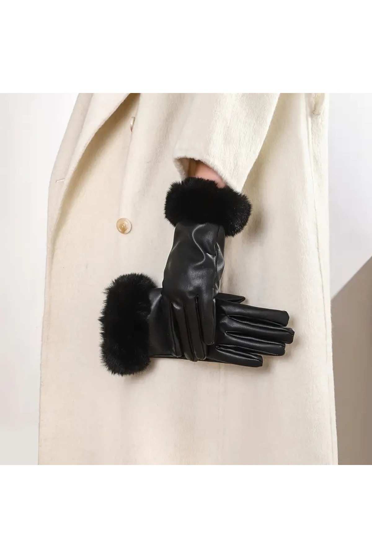 boomist  Kadın Detay Suni Deri Eldiven - Görsel 2