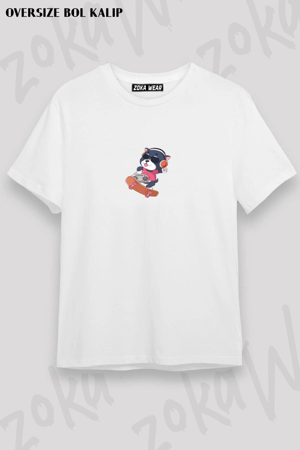 ZOKAWEAR Μπλουζάκι Με Στάμπα Unisex Oversize Skateboarder Cute Dog Design für Adult Unisex - M