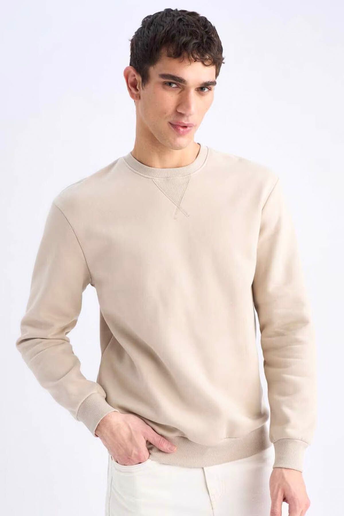 DeFacto-Regular Fit Crew Neck Basic Plain Thick Sweatshirt T3777Az25Sp 1