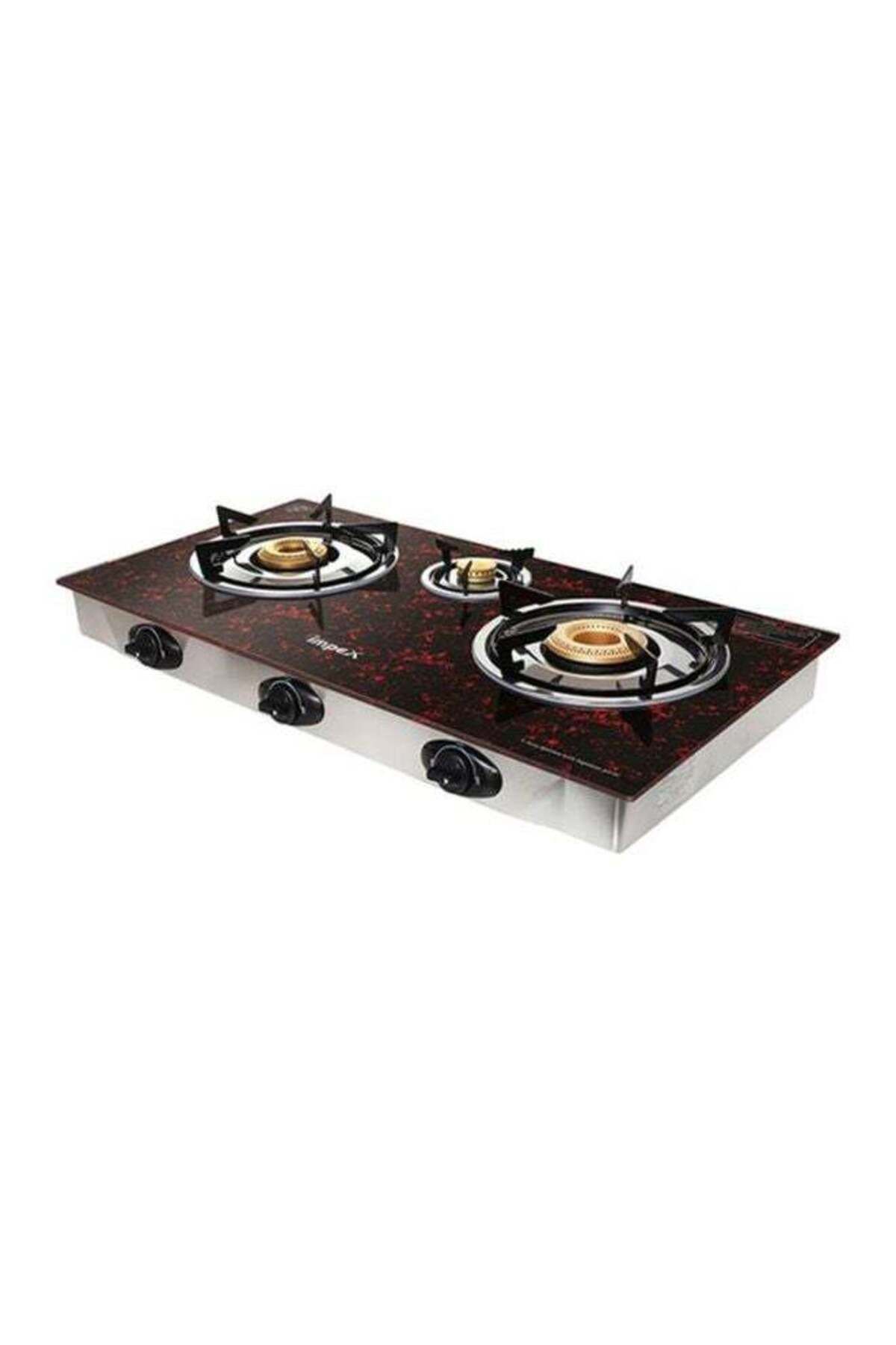 İMPEX-3 Burner Glass Top Gas Stove, Quality Pan Support, Brass Burners, Auto Ignition 2