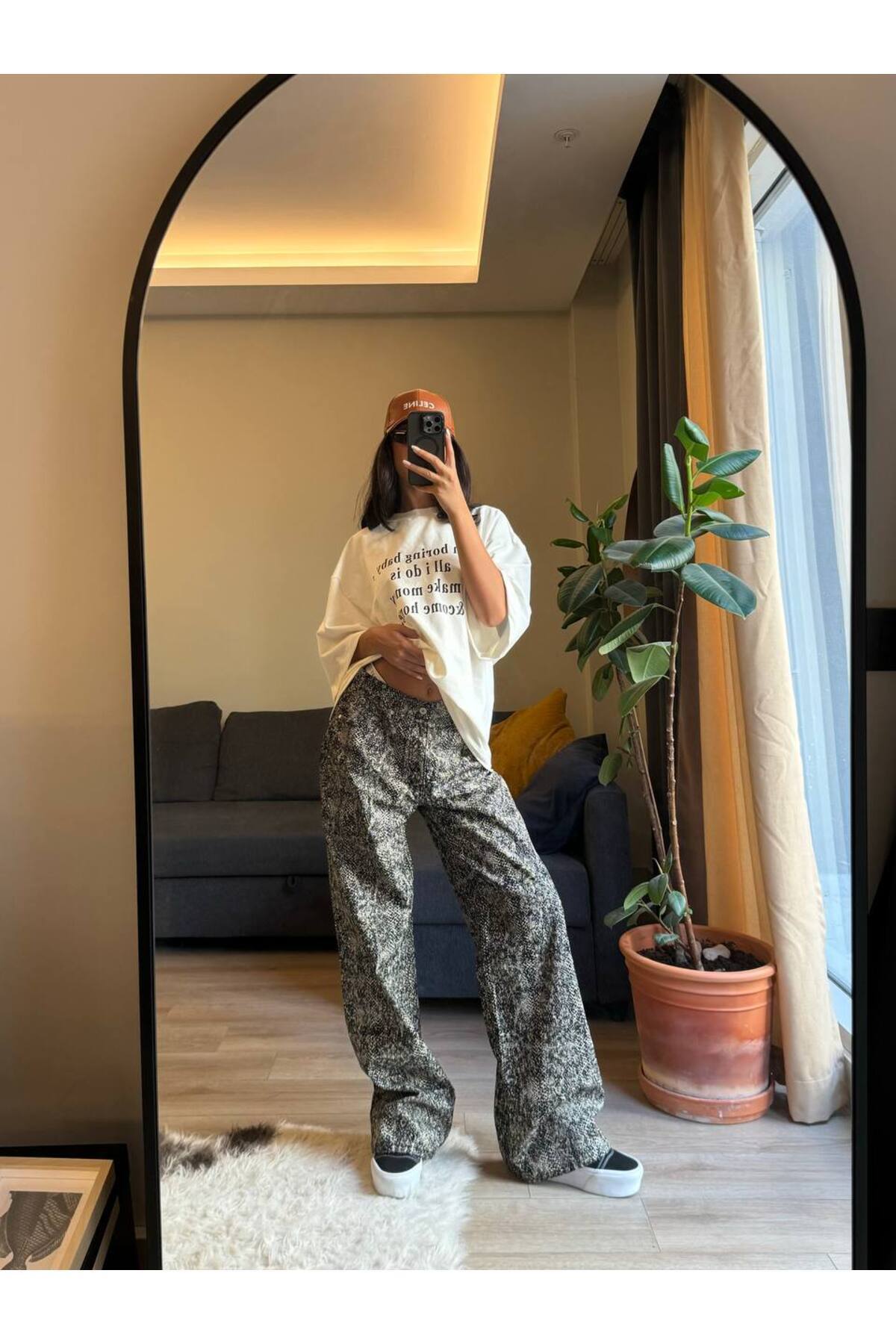 Alien 1979  Yılan Desen Bol Kesim Siyah Beyaz Pantolon - Görsel 6