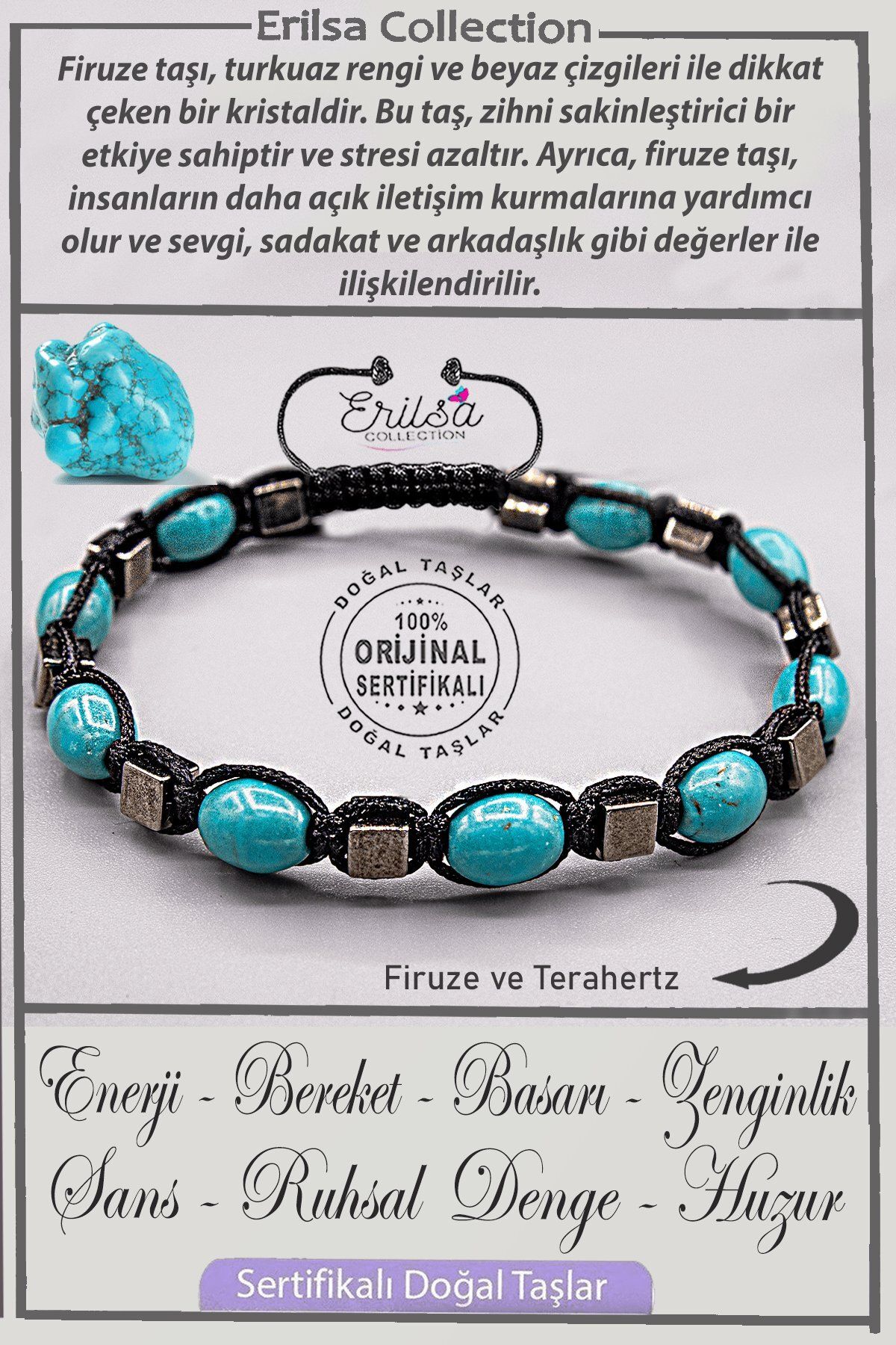 Erilsa-Aaa+ Real Quality Beyzi Model Terahertz - Turquoise Turquoise Stone Bracelet 1