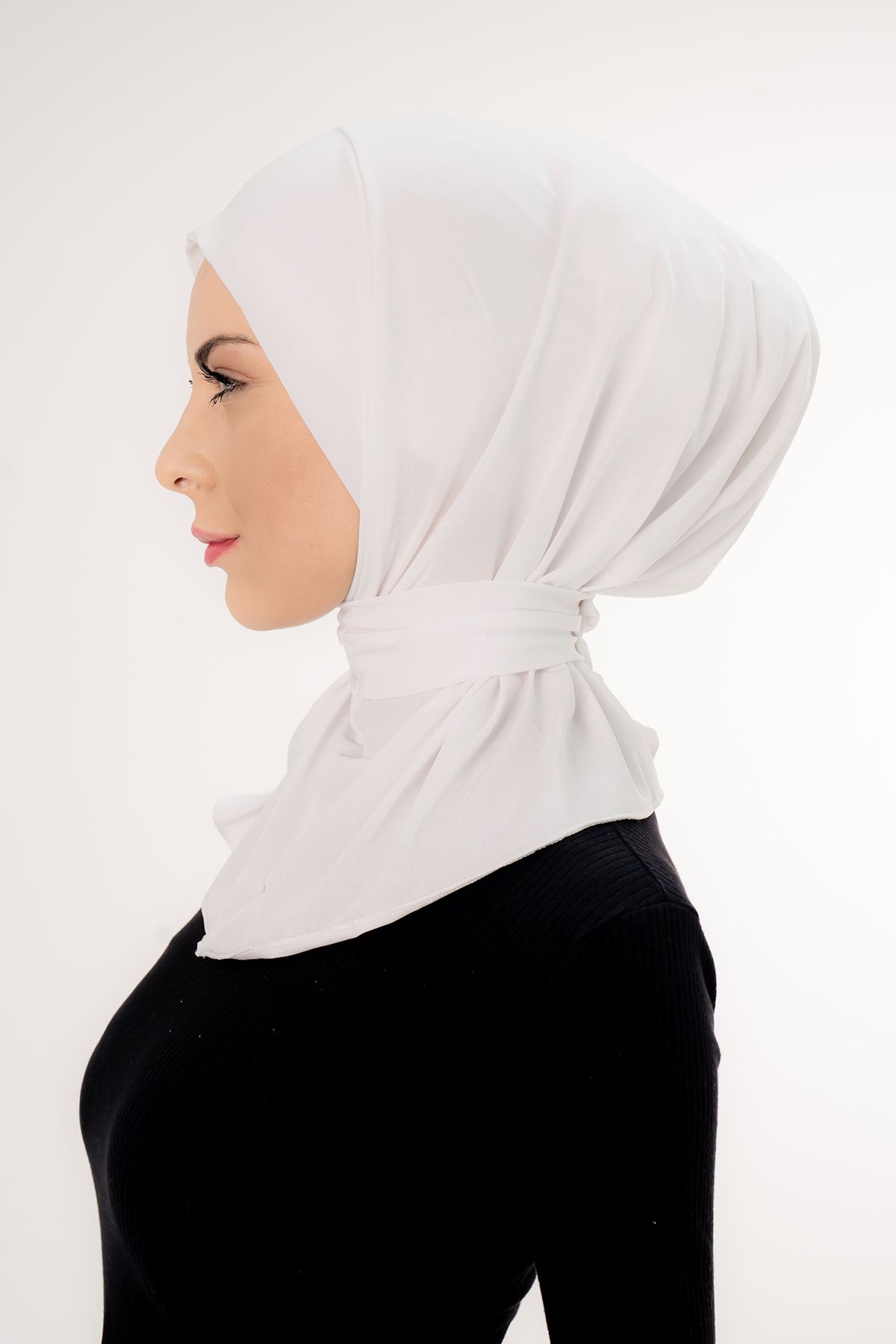 Şalcenneti.com-Practical White Hijab Shawl - Snap Fastener and Tie 3