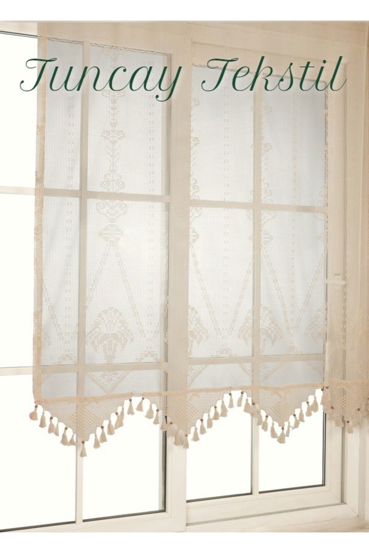 TUNCAY TEKSTİL-Buldan Tulle Curtain Macrame Lace Handcrafted Lace Basement Curtain 2