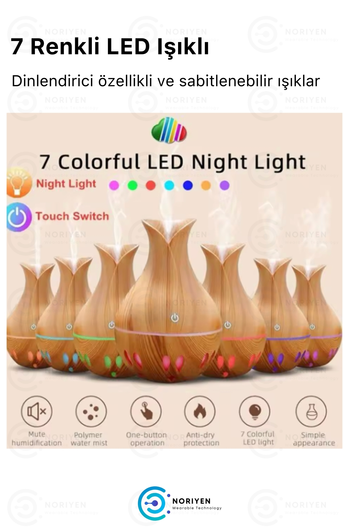 Ultra Sessiz Premium Ultrasonik Hava Nemlendirici 7 LED Gece Işığı Vazo Buhar Makinesi Aroma Difüzör