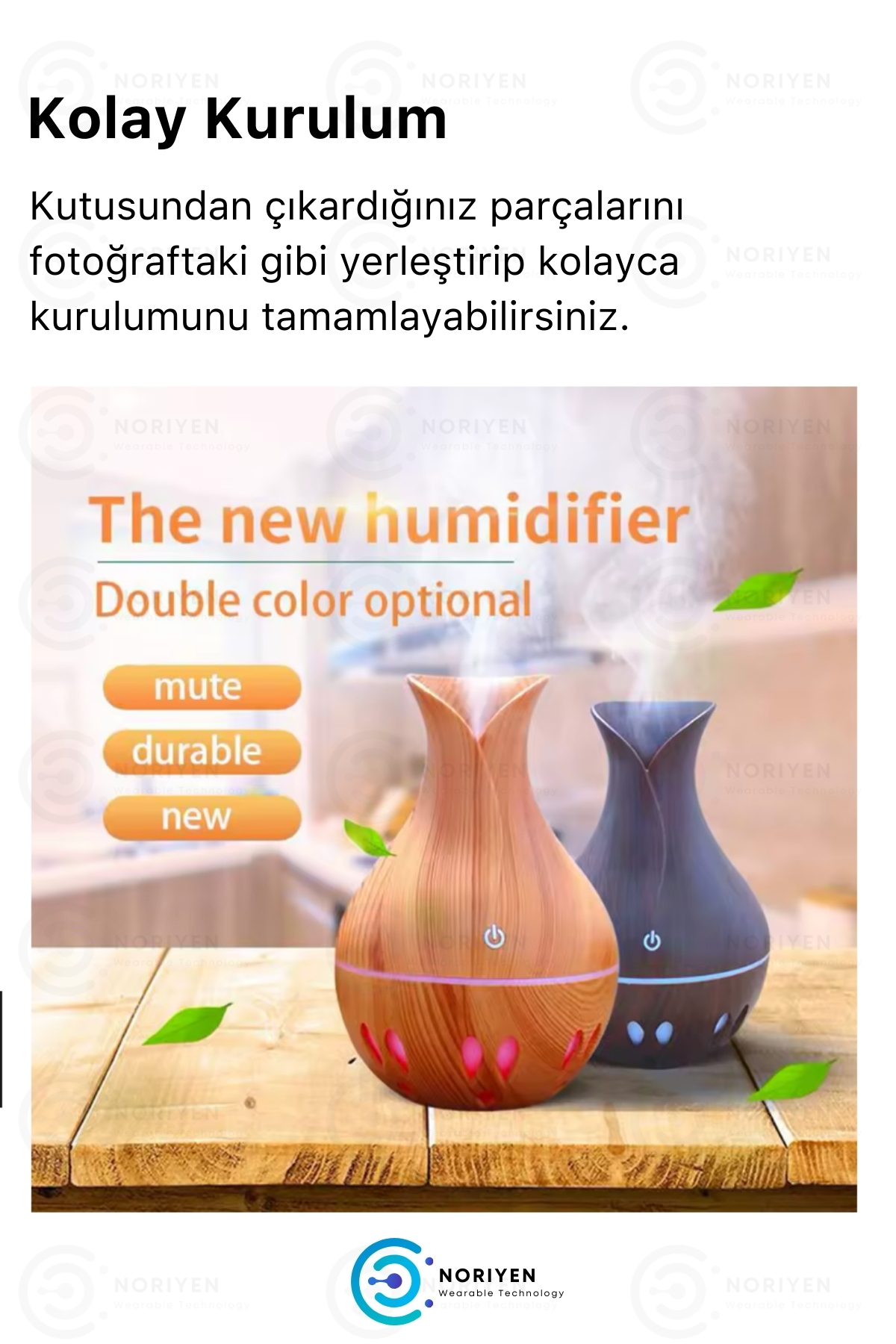 Ultra Sessiz Premium Ultrasonik Hava Nemlendirici 7 LED Gece Işığı Vazo Buhar Makinesi Aroma Difüzör