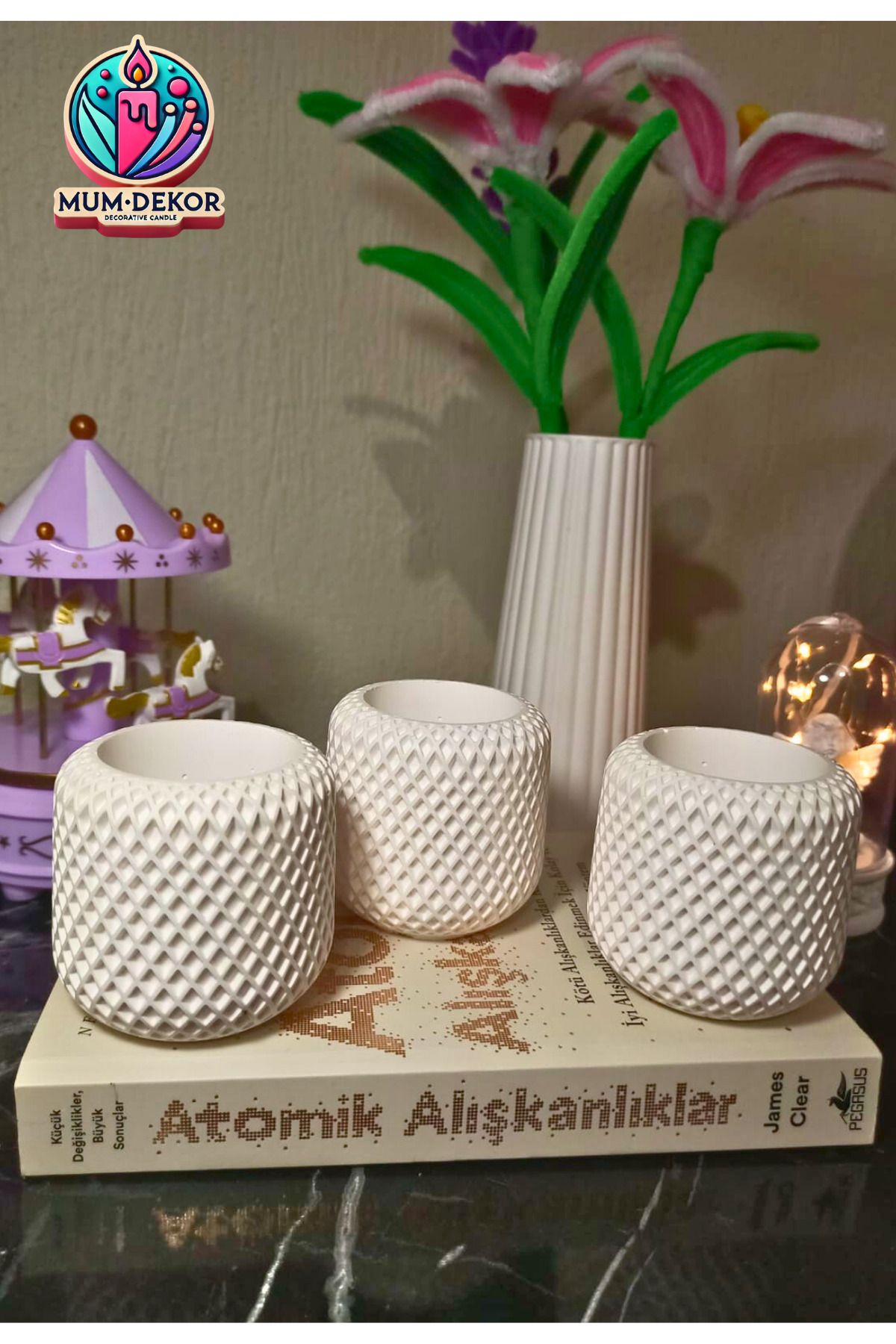 3 lü Minimal Gofret Vazo Seti  7 cm