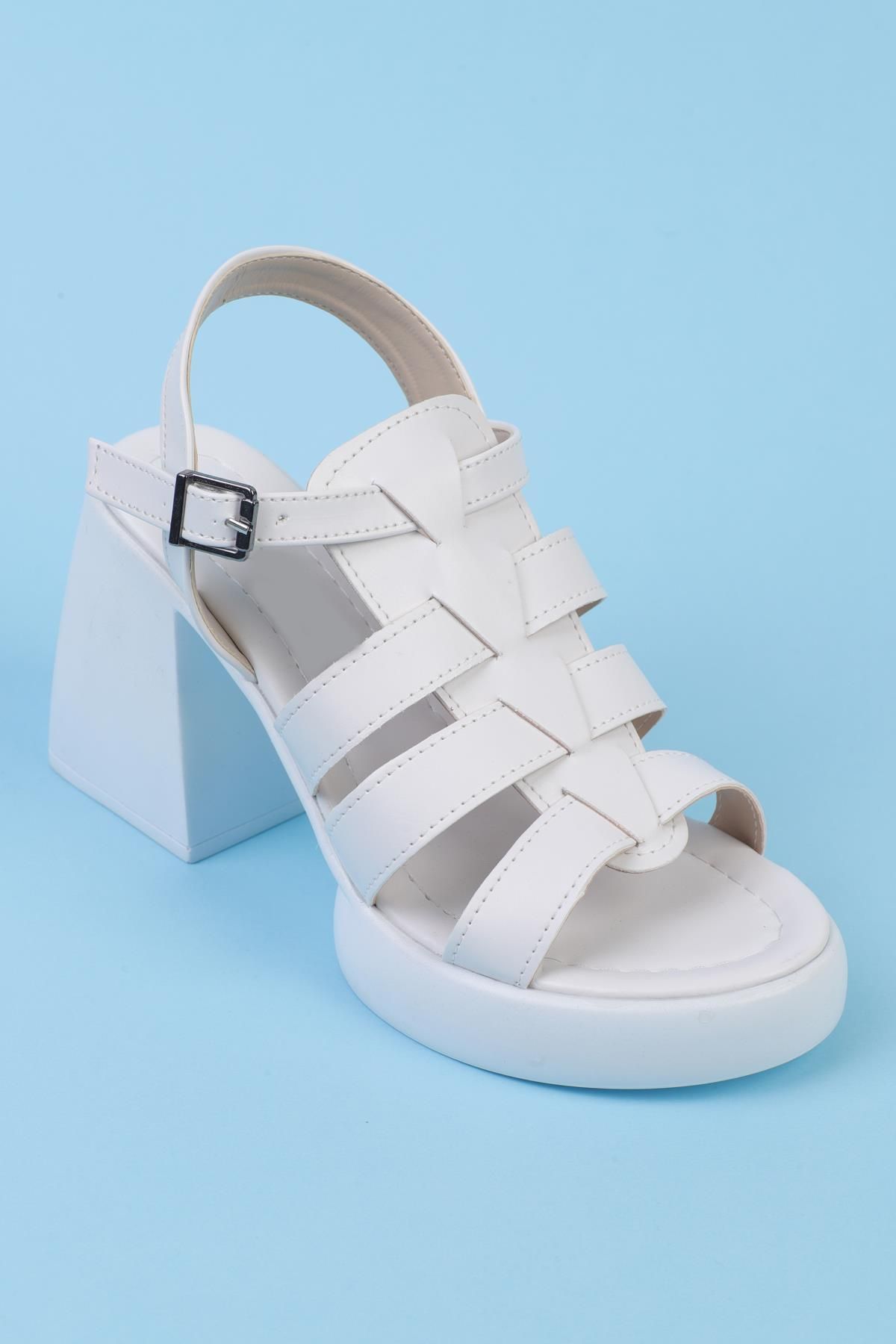 ShoeTek-Shimece Women's Sandals Strappy Platform White Leather 3