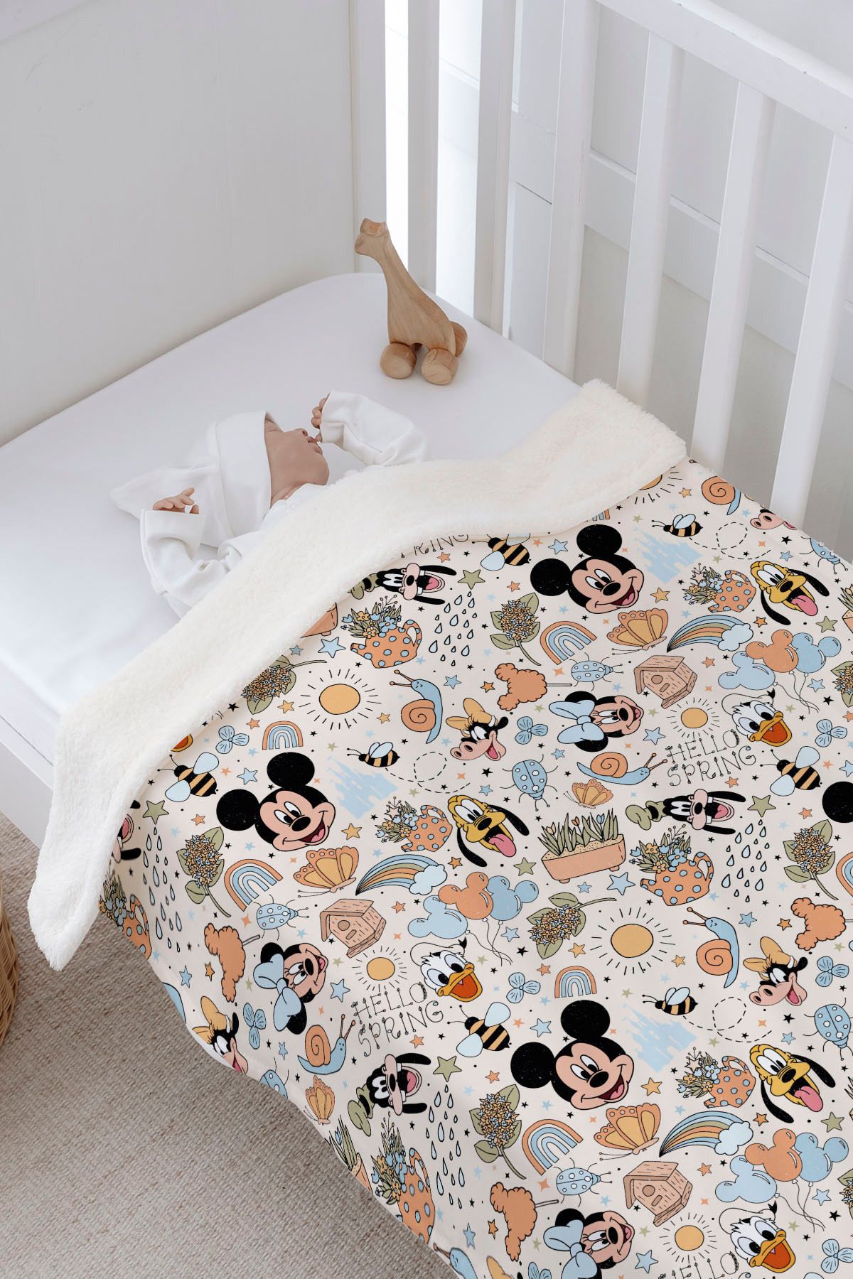 Tuğba Kuğu-Double Face Plush Blanket - Little Mouse and All His Friends Pattern 1